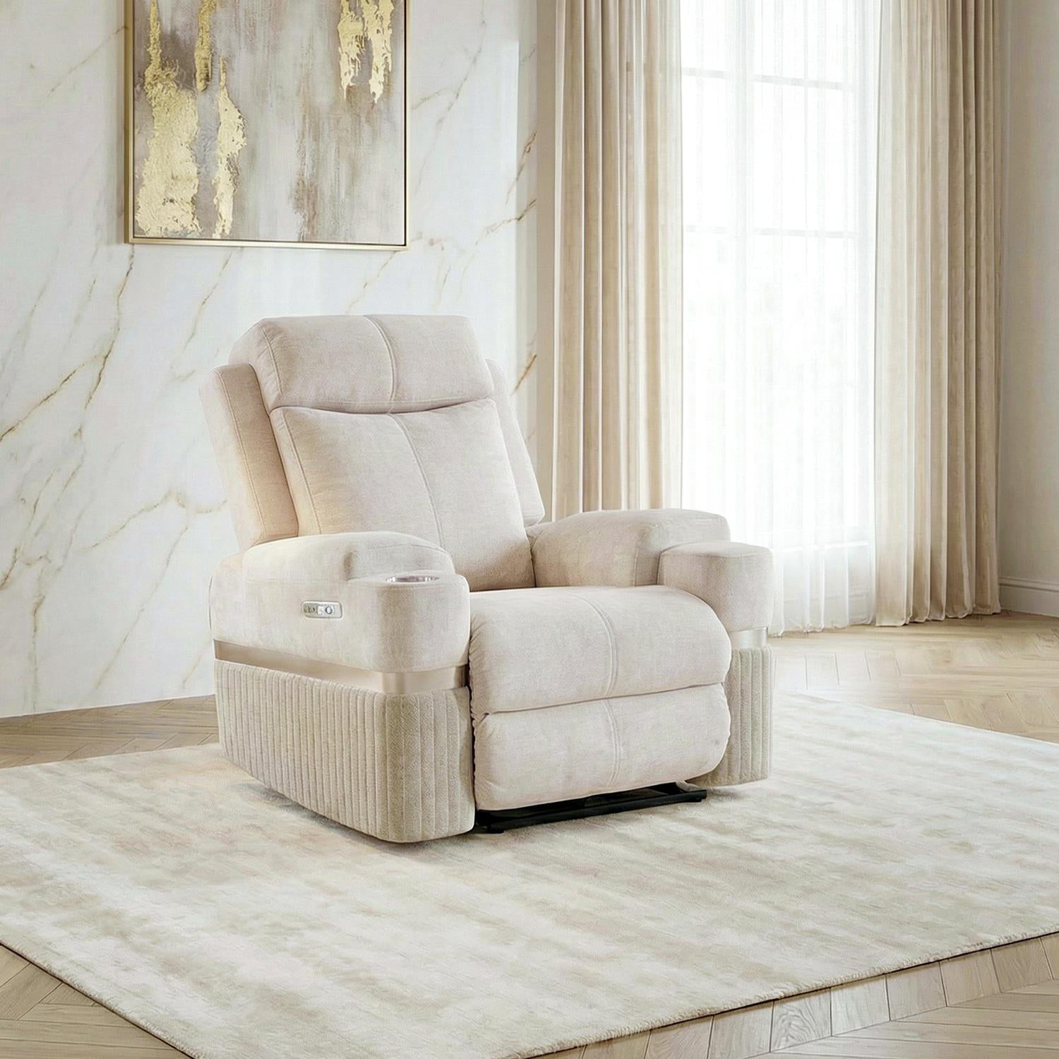 Silla Reclinable Dior Chenille Touch Almendra, Champaña Electrica