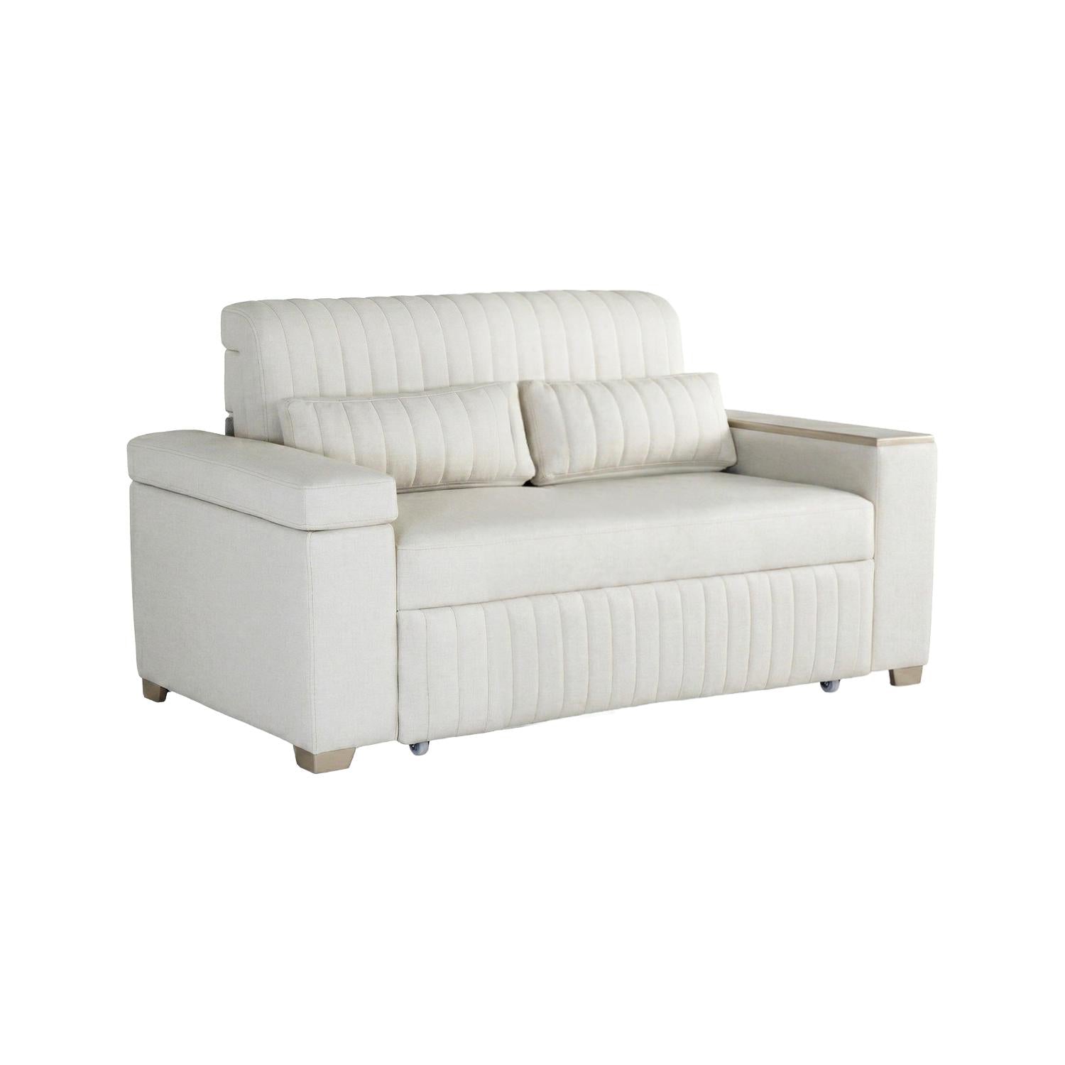 Sofá Cama Robi Eurolino Blanco Puro, Champaña 150