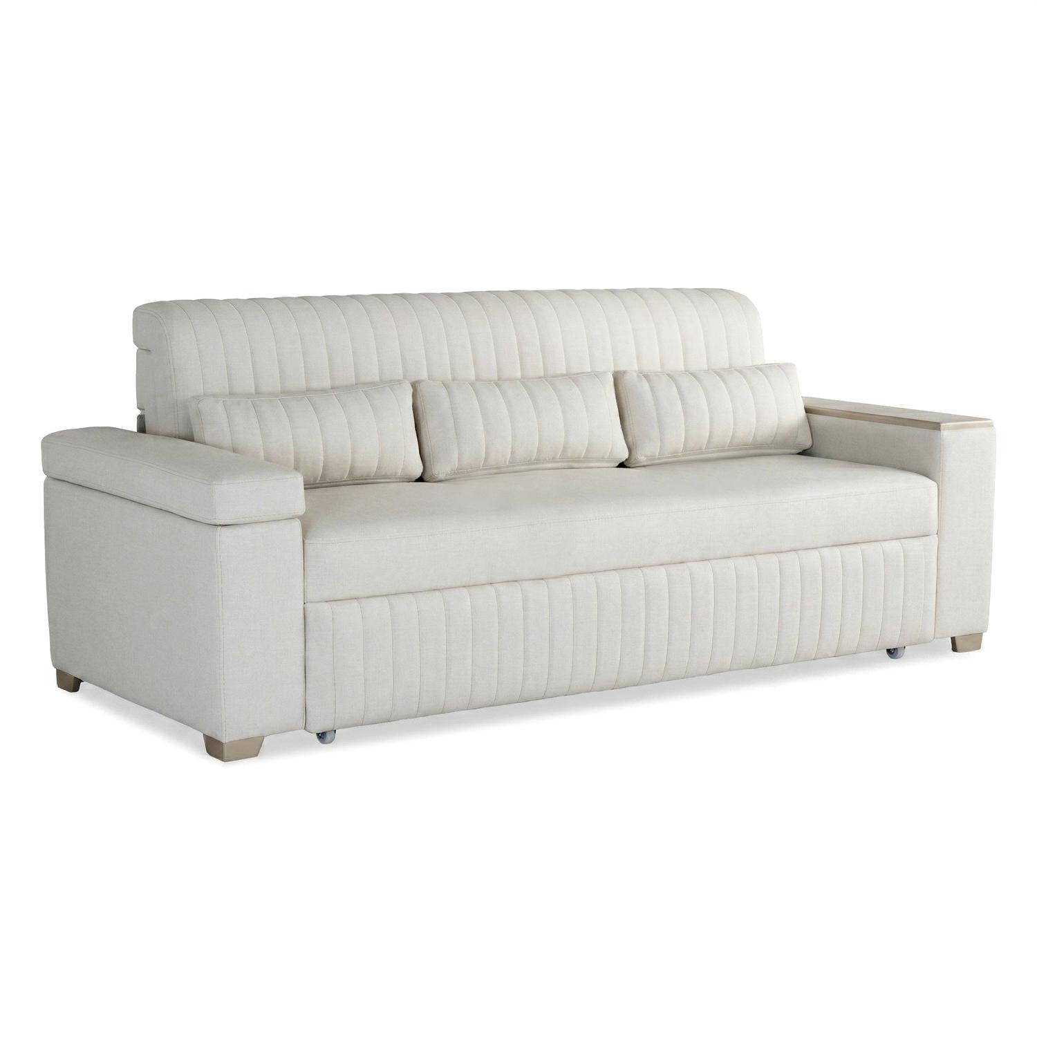 Sofá Cama Robi Eurolino Blanco Puro, Champaña 180