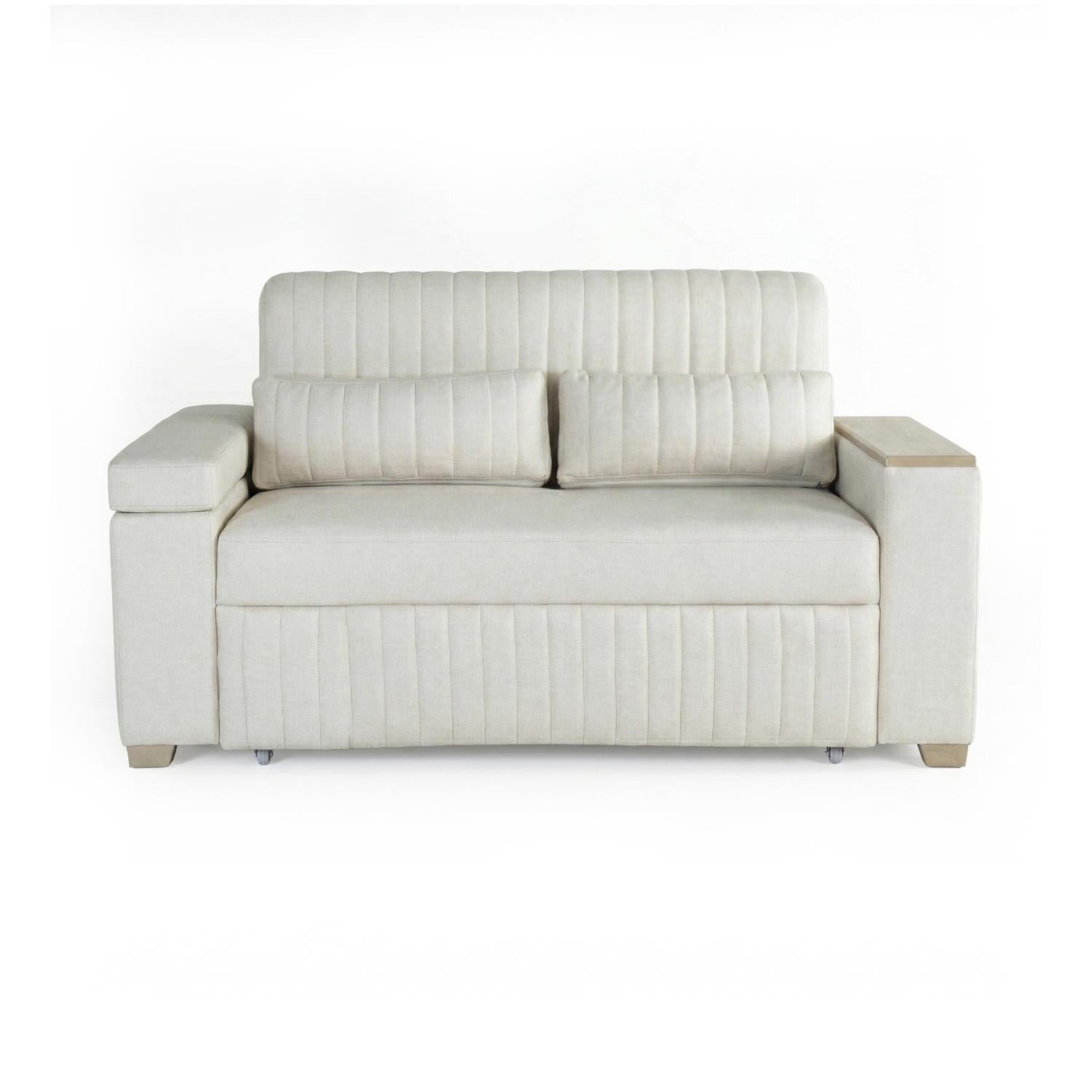 Sofá Cama Robi Eurolino Blanco Puro, Champaña 150
