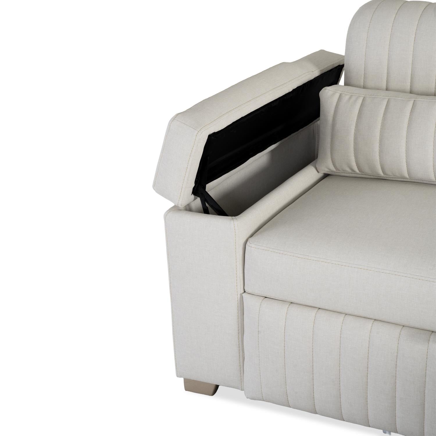 Sofá Cama Robi Eurolino Blanco Puro, Champaña 150