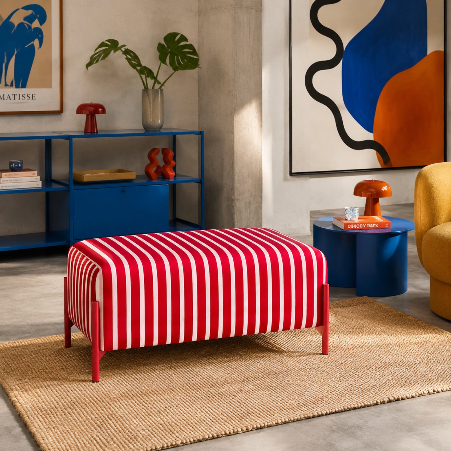Puff Arthur Velvet Rayas Rosa, Rojo Premium.