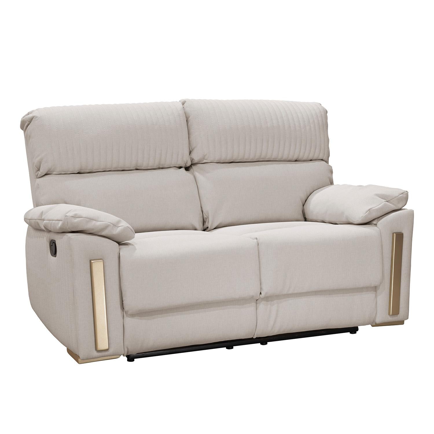 Sofa Reclinable 2 Puestos Dinna Eurolino Blanco Puro, Champaña