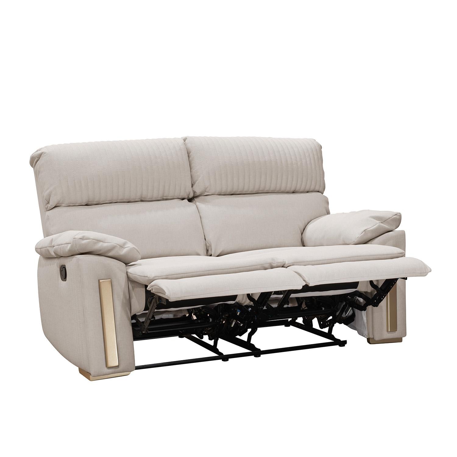 Sofa Reclinable 2 Puestos Dinna Eurolino Blanco Puro, Champaña