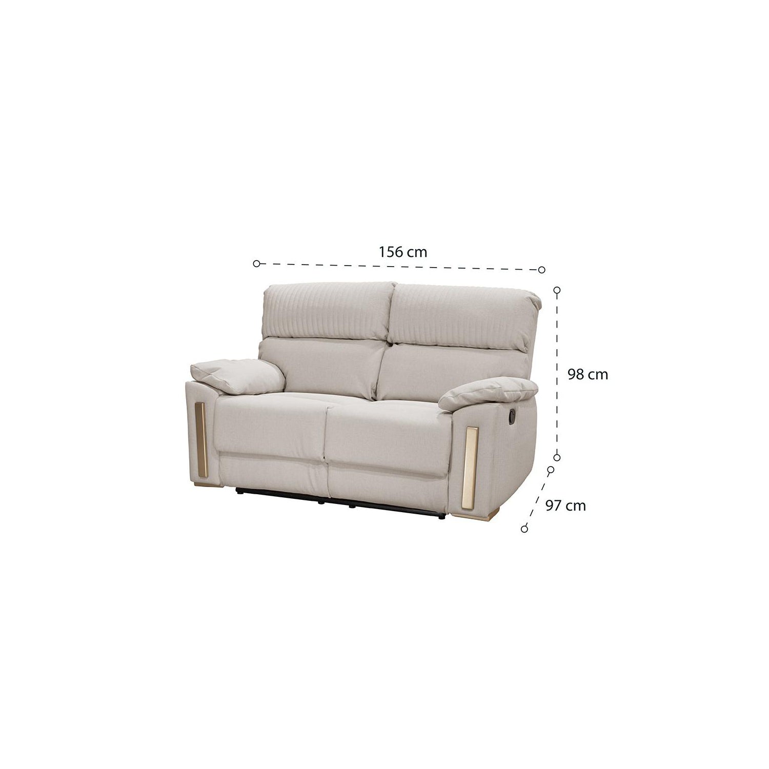 Sofa Reclinable 2 Puestos Dinna Eurolino Blanco Puro, Champaña