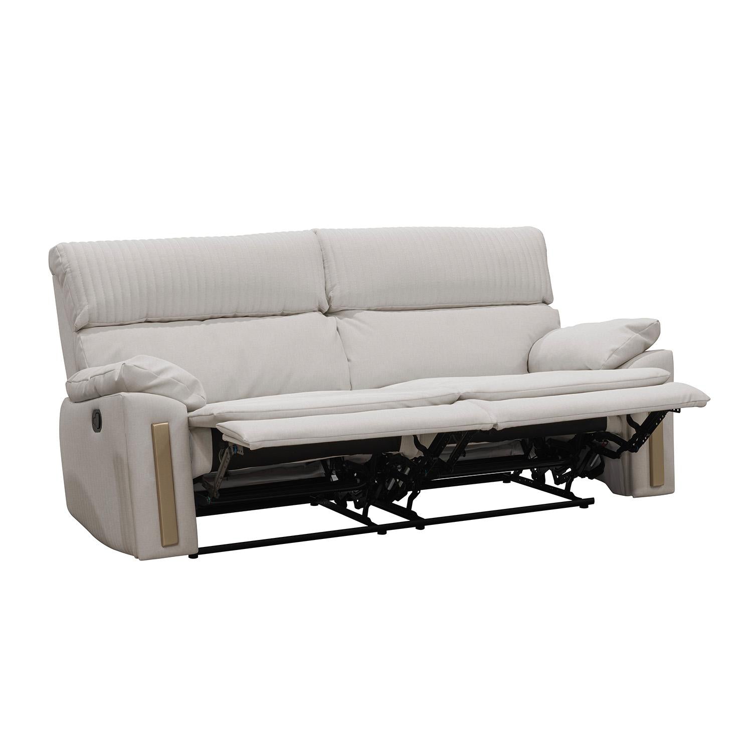 Sofa Reclinable 3 Puestos Dinna Eurolino Blanco Puro, Champaña