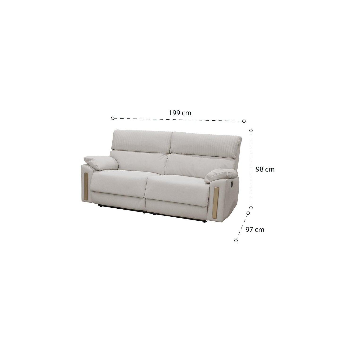 Sofa Reclinable 3 Puestos Dinna Eurolino Blanco Puro, Champaña