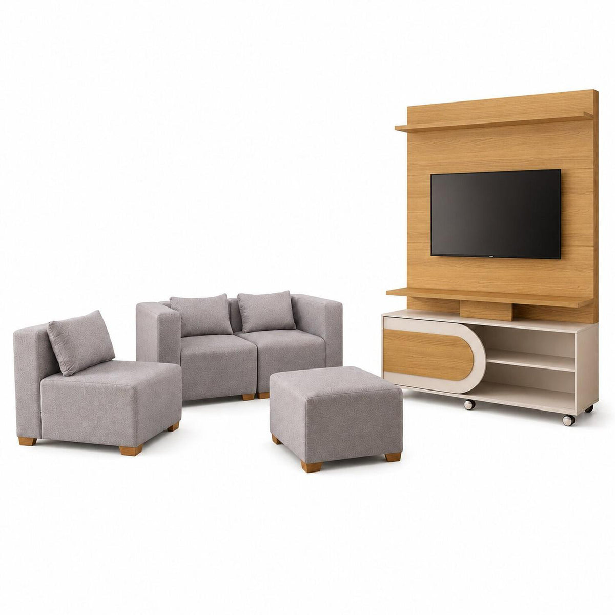 Combo Sala Funcional Fred Icono Taupe, Natural + Centro Entretenimiento Orly 136X190X39 Natural, Offwhite