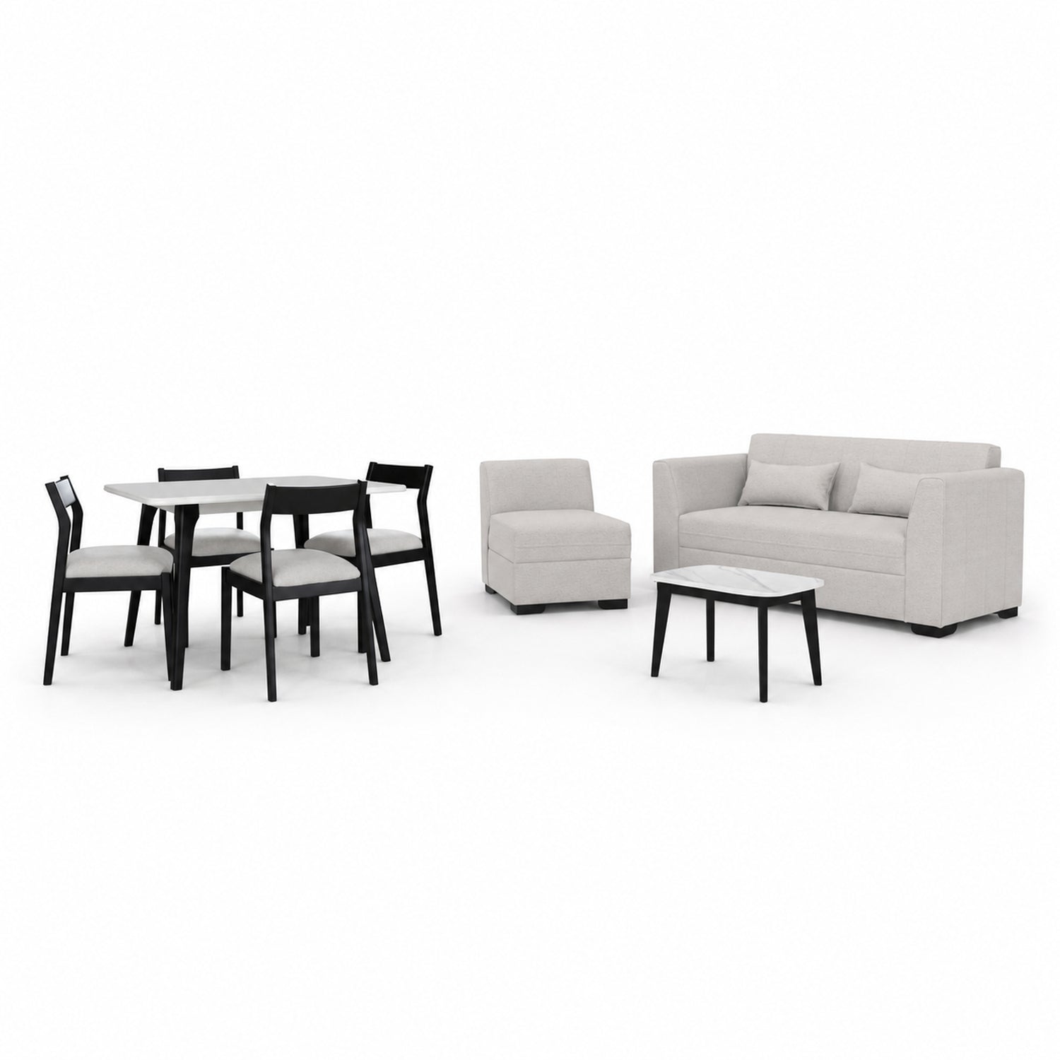 Combo Sala Funcional Dalton Impetu Beige, Negro + Comedor 4 Puestos Dalton Impetu Beige, Negro y Marmol