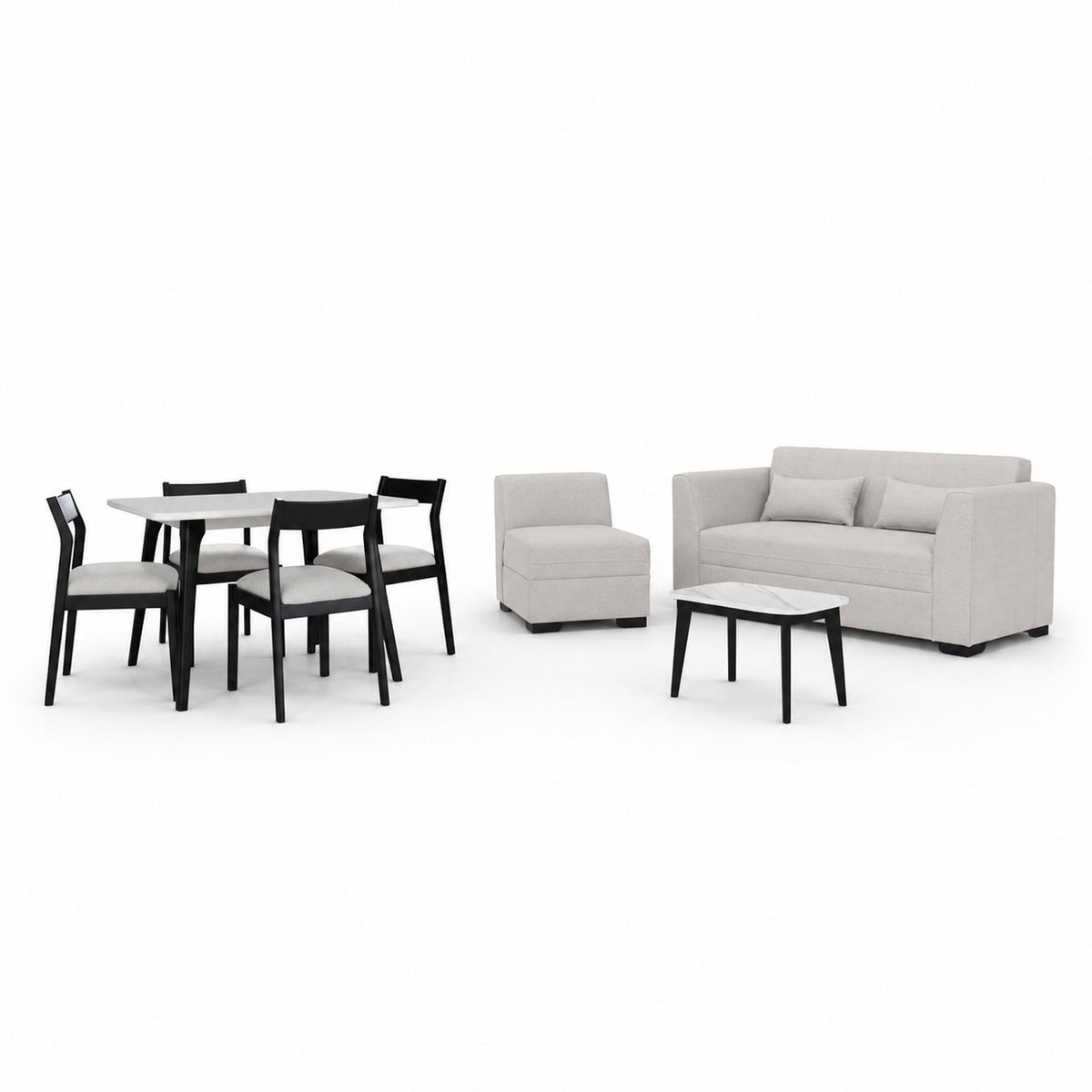 Combo Sala Funcional Dalton Impetu Beige, Negro + Comedor 4 Puestos Dalton Impetu Beige, Negro y Marmol