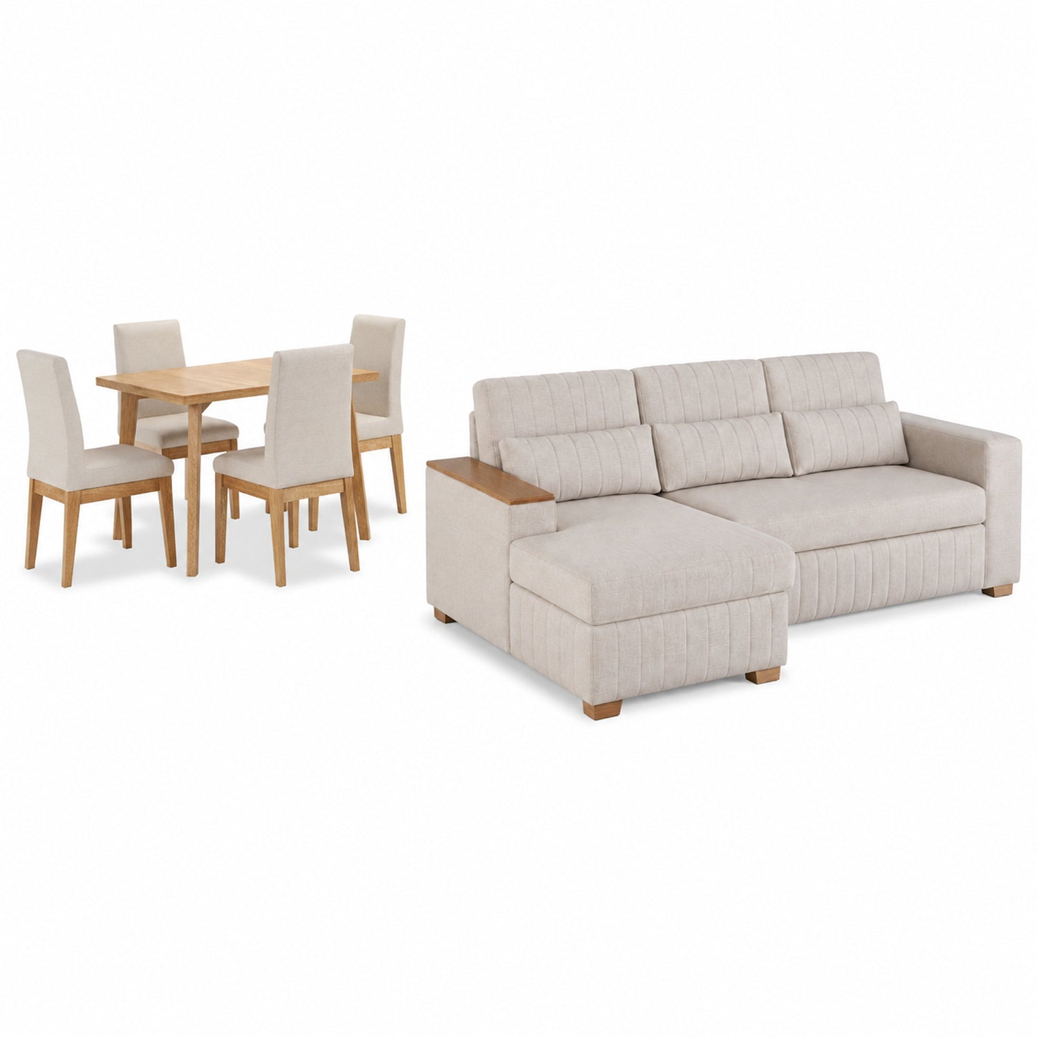 Combo Salacama Robi Marbella Marfil, Natural Izquierdo + Comedor 4 Puestos Cannes Marfil, Natural