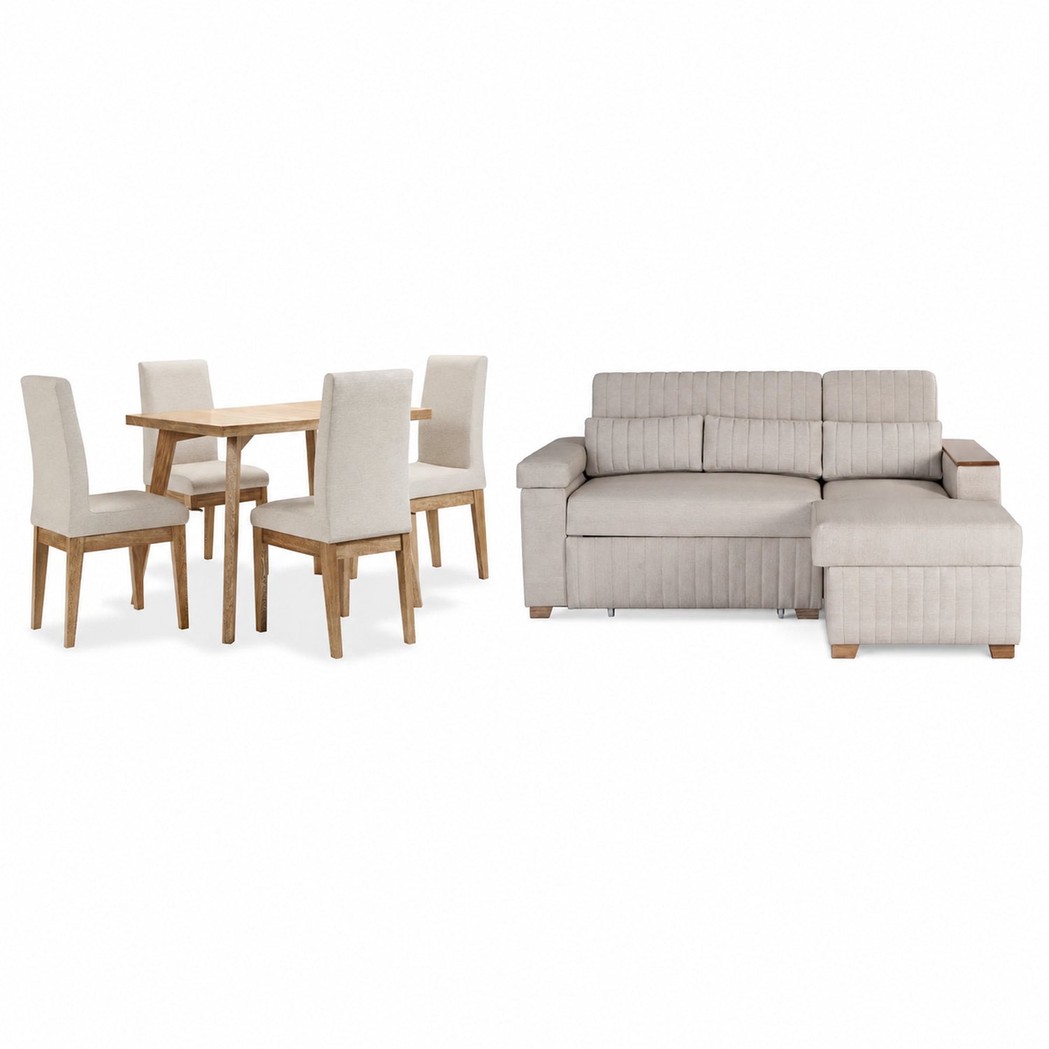 Combo Salacama Robi Marbella Marfil, Natural Derecha + Comedor 4 Puestos Cannes Marfil, Natural