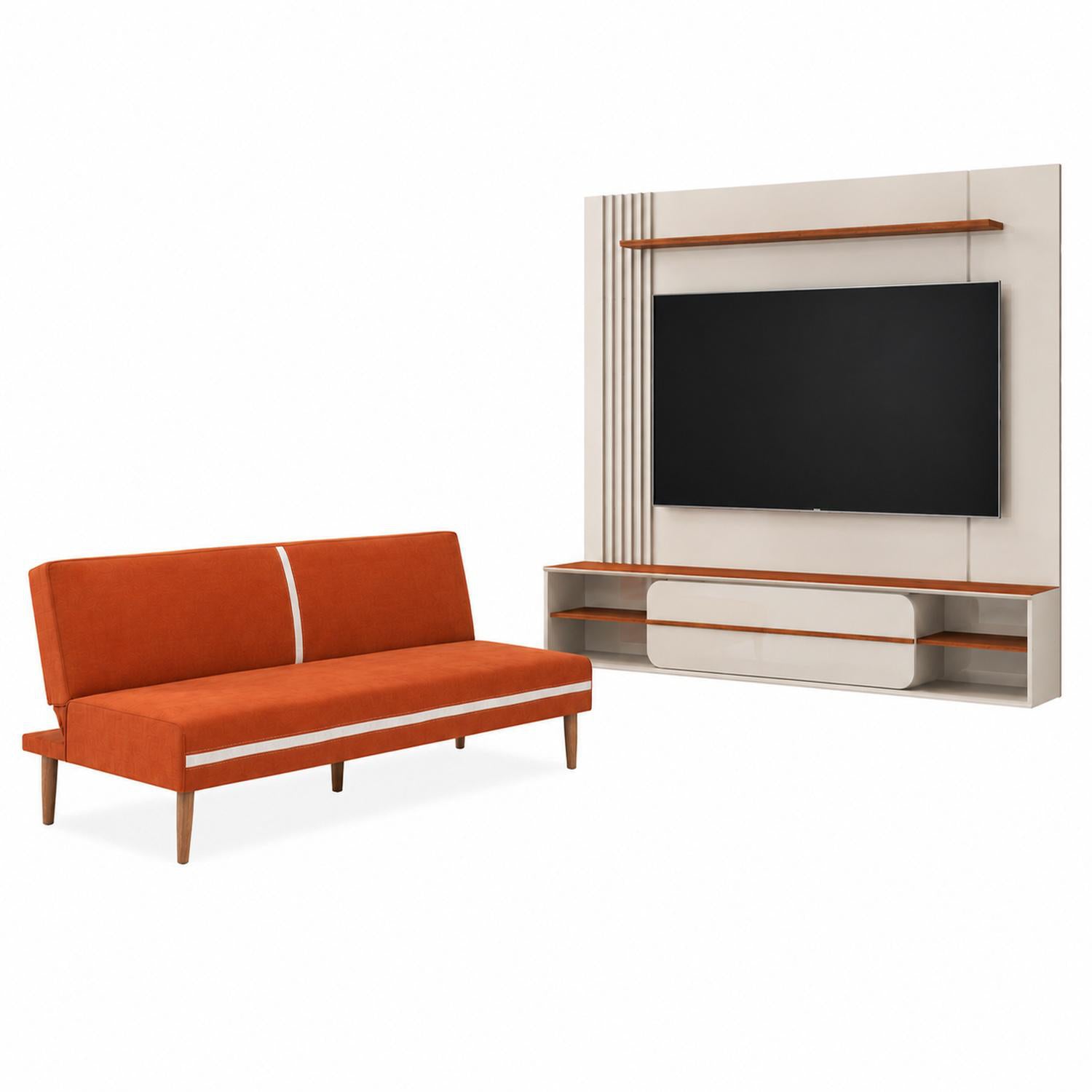 Combo Panel de Tv Alany 180X169X32 Off White, Natural + Sofacama Axxis Malaya Terra, Natural