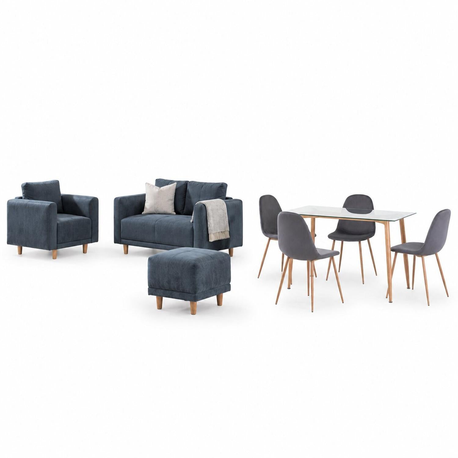 Combo Sala Modular Lana Dorsey Gris, Natural + Comedor 4 Puestos Harrison Natural, Gris