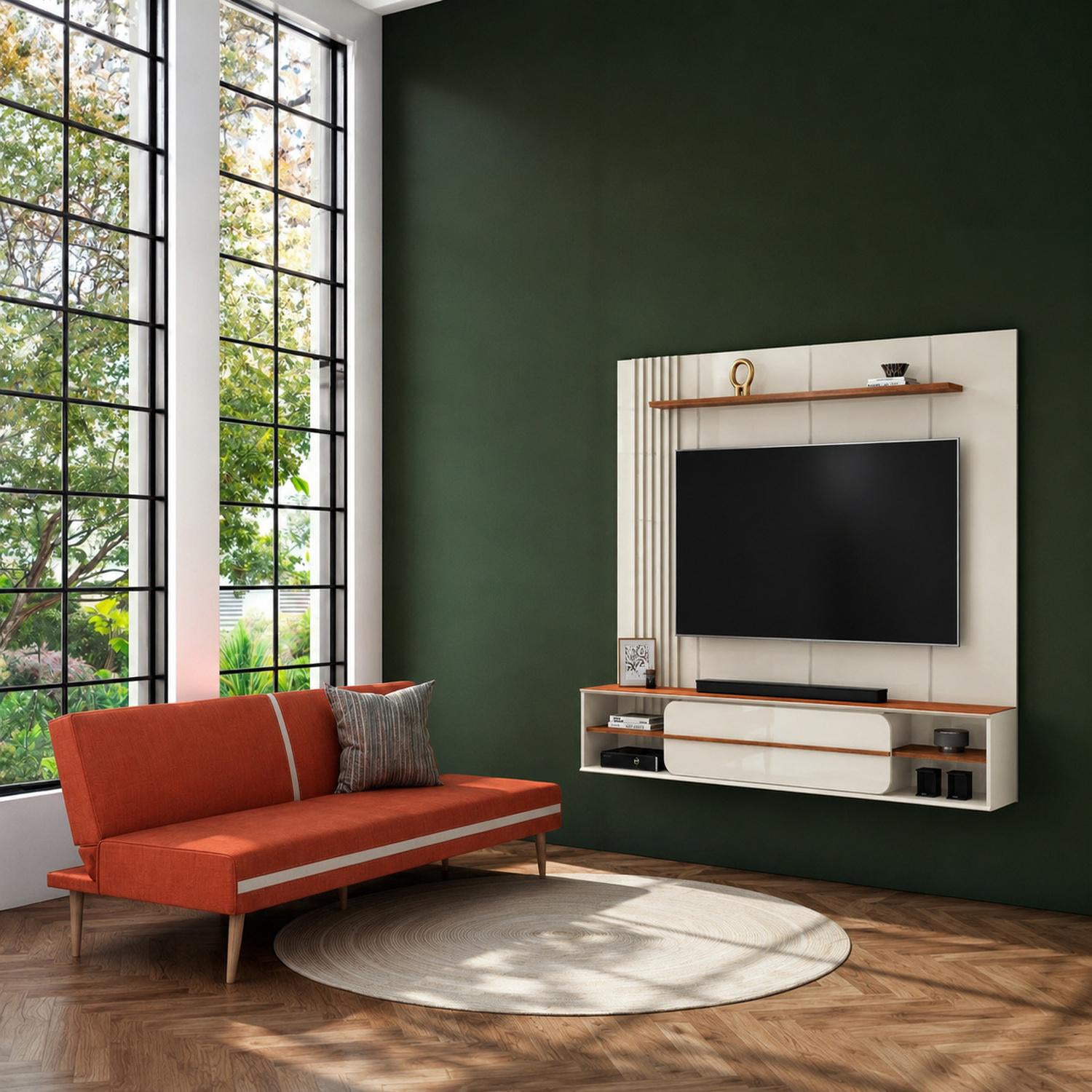 Combo Panel de Tv Alany 180X169X32 Off White, Natural + Sofacama Axxis Malaya Terra, Natural