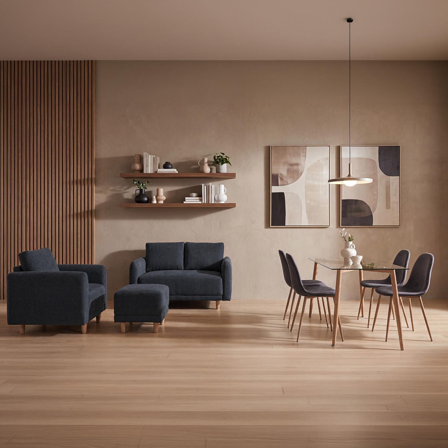 Combo Sala Modular Lana Dorsey Gris, Natural + Comedor 4 Puestos Harrison Natural, Gris
