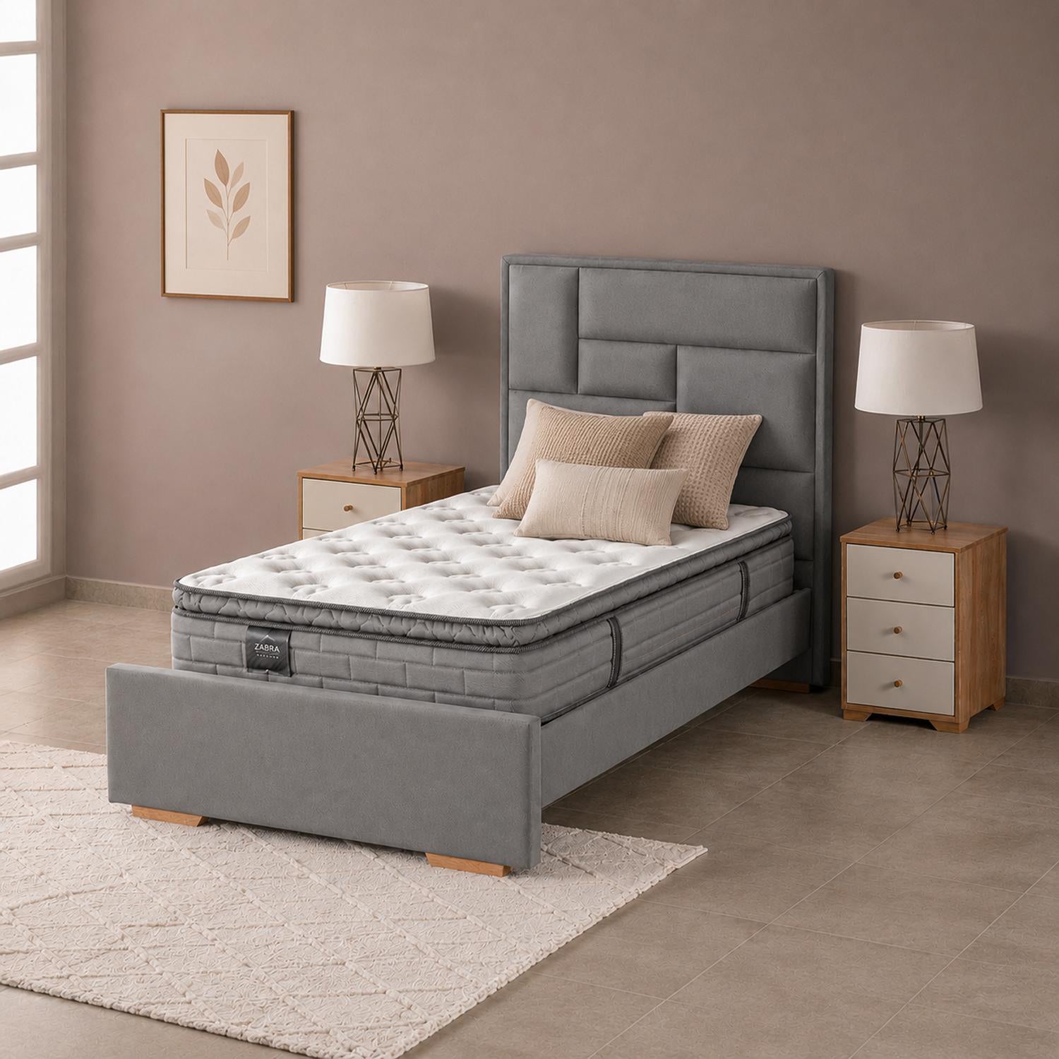 Colchón Sencillo Aurora Pillow Top + Gratis Cama Gris + 1 Almohada