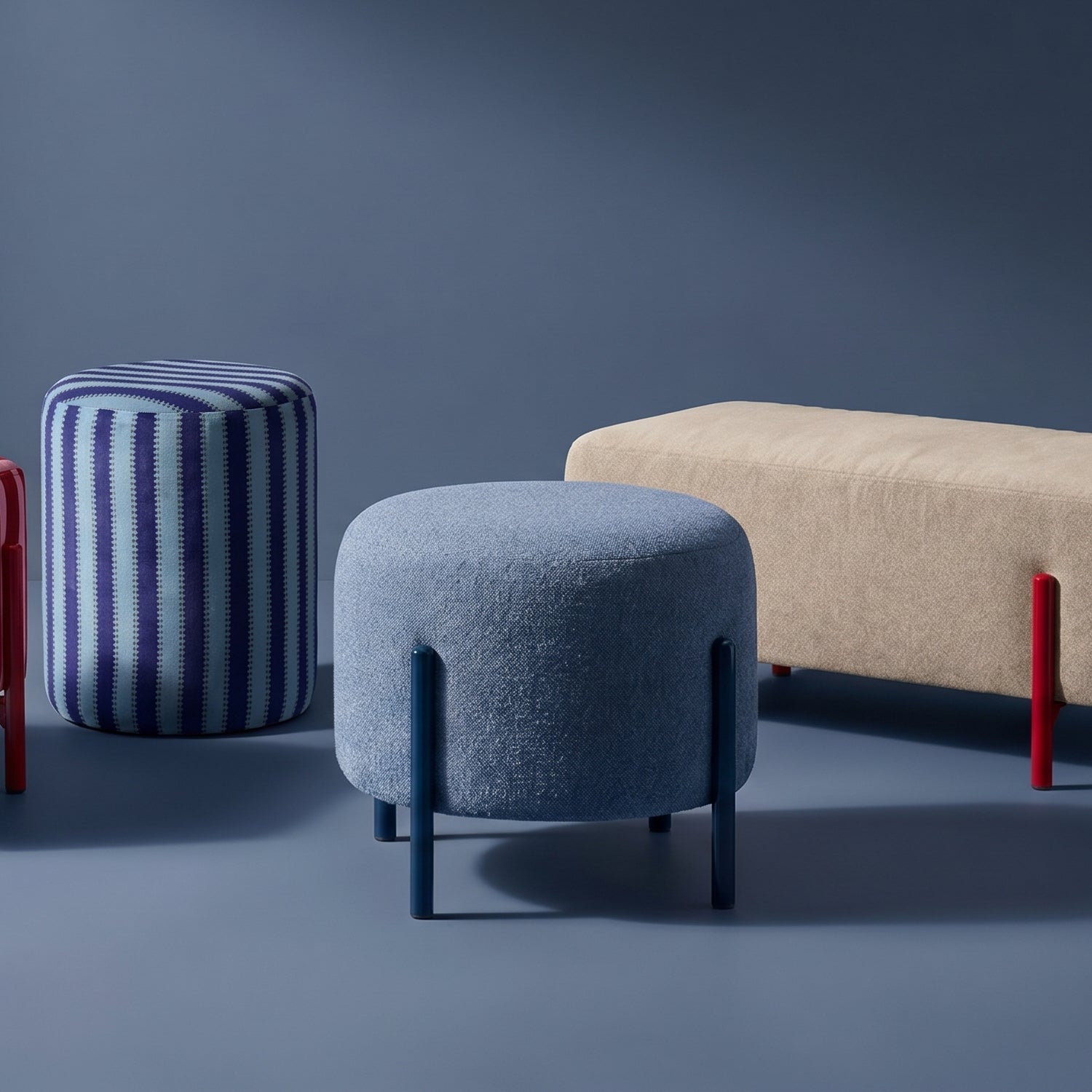 Puff Arthur Velvet Serena Cielo, Azul Circular
