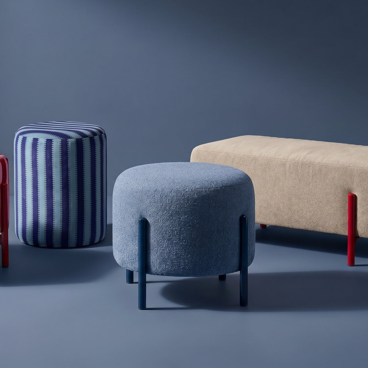 Puff Arthur Velvet Serena Cielo, Azul Circular