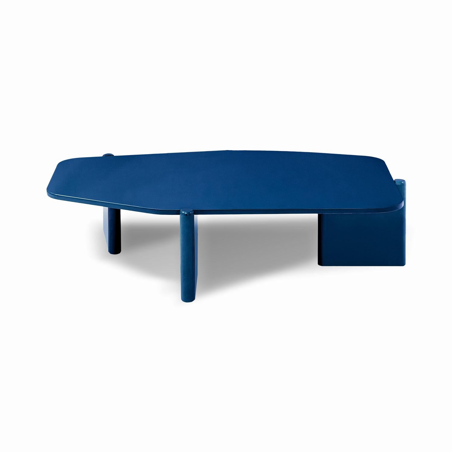 Mesa De Centro Oklam Asimetrica Azul.