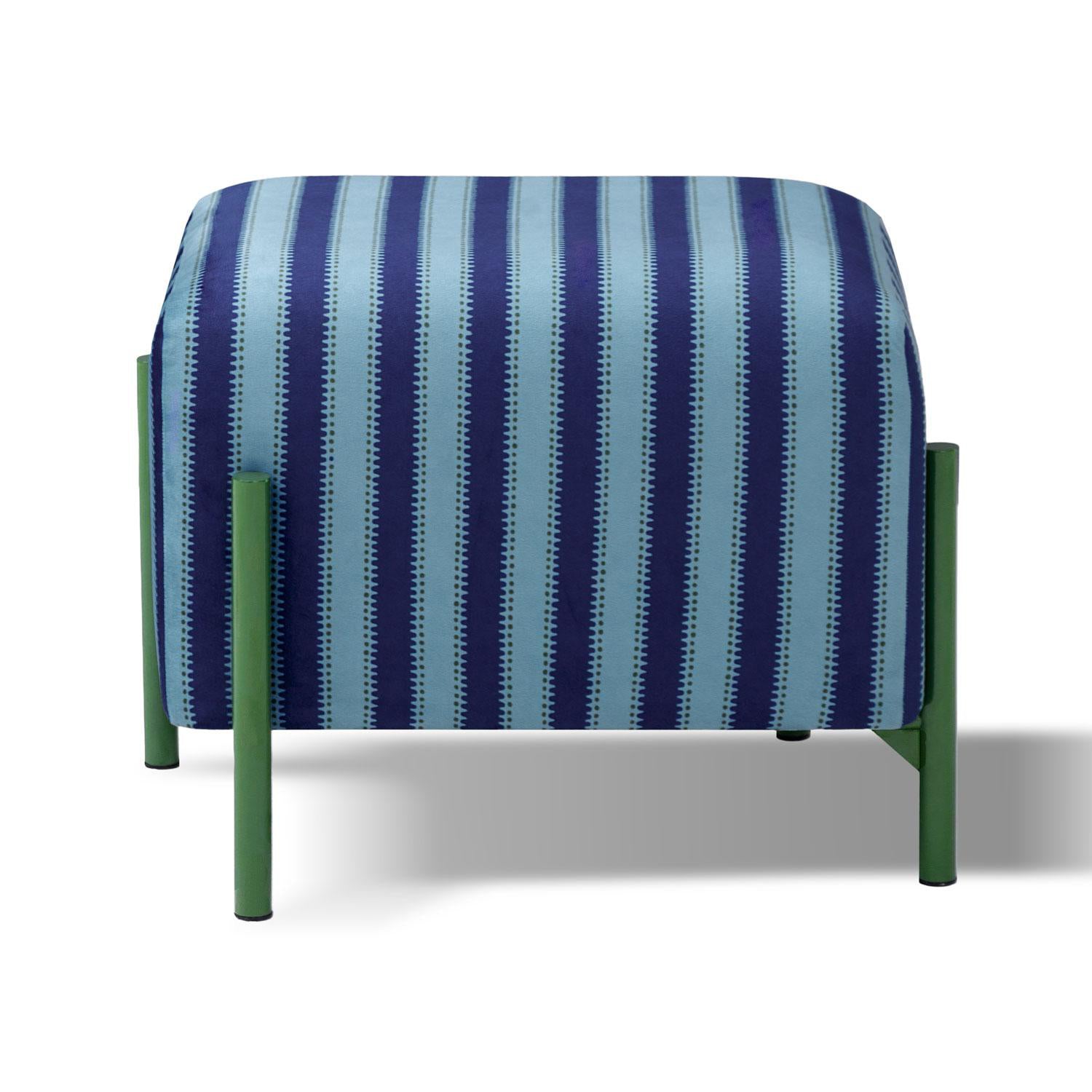 Puff Arthur Velvet Rayas Azul, Verde Cuadrado