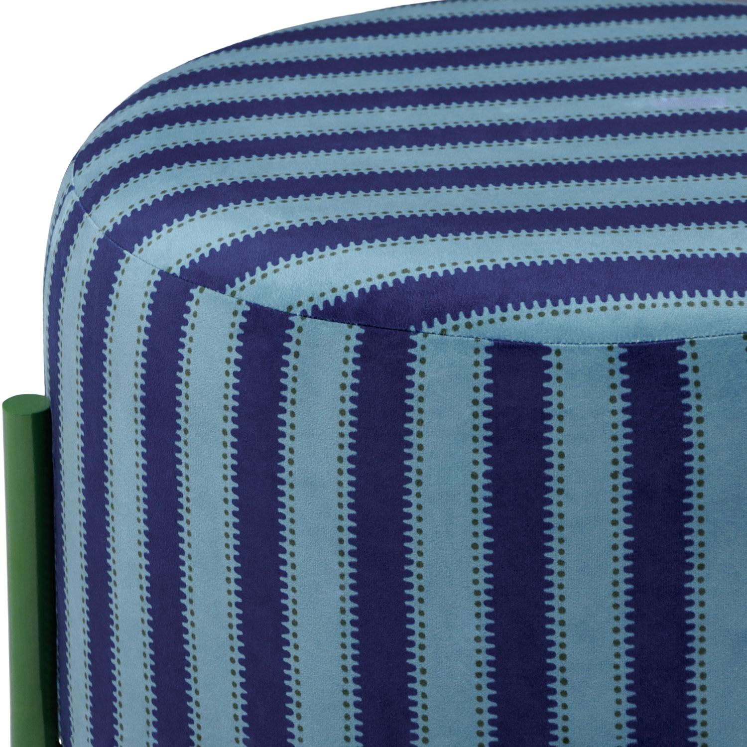 Puff Arthur Velvet  Rayas Azul, Verde Cicular.