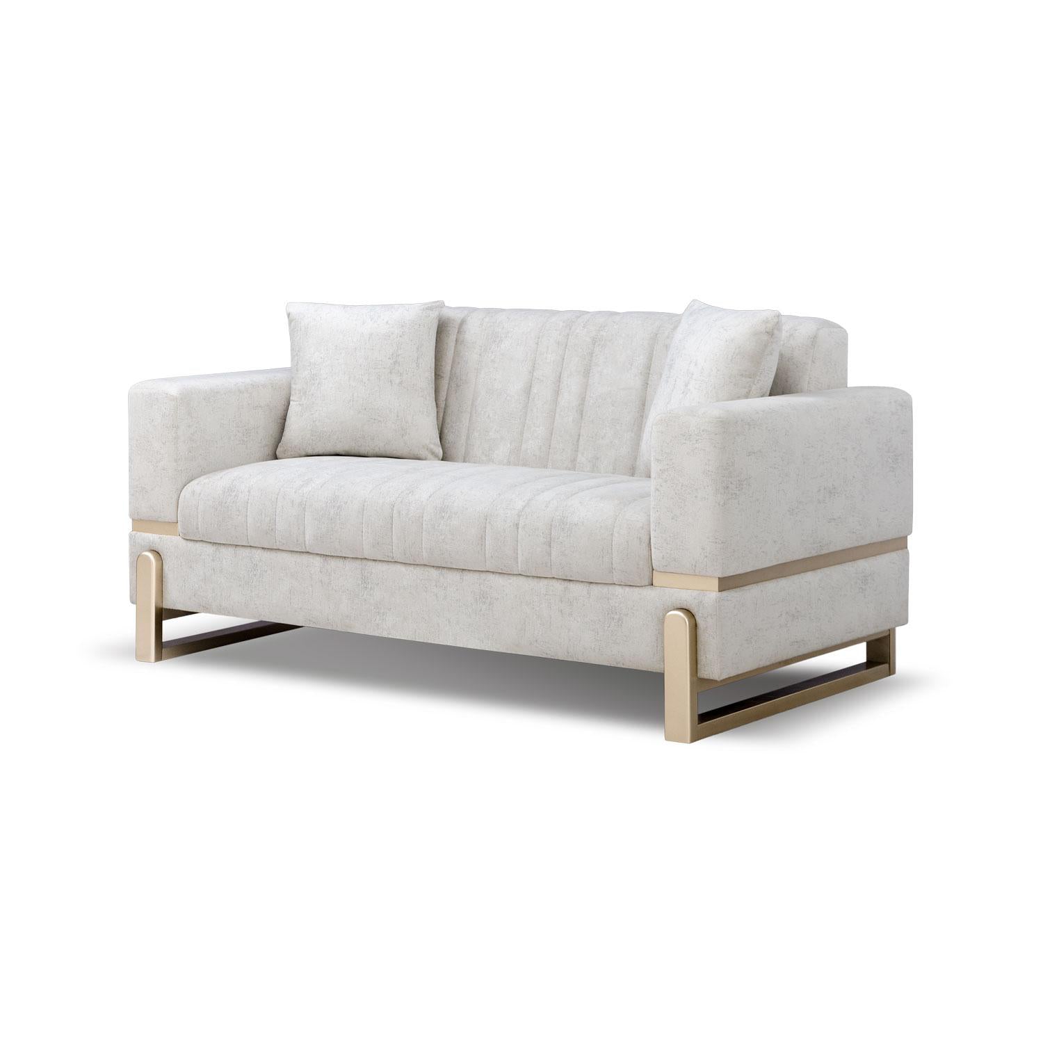 Sofa 2 Puestos Bonn Velvet Prisma Crema, Champaña.