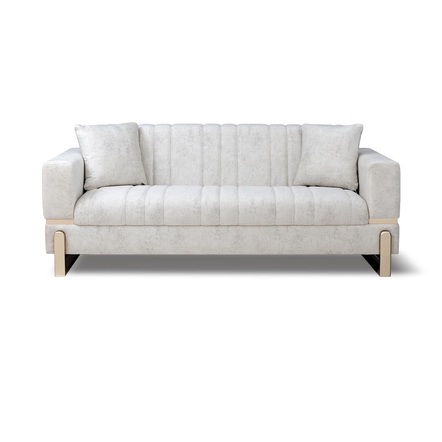Sofa 3 Puestos Bonn Velvet Prisma Crema, Champaña.