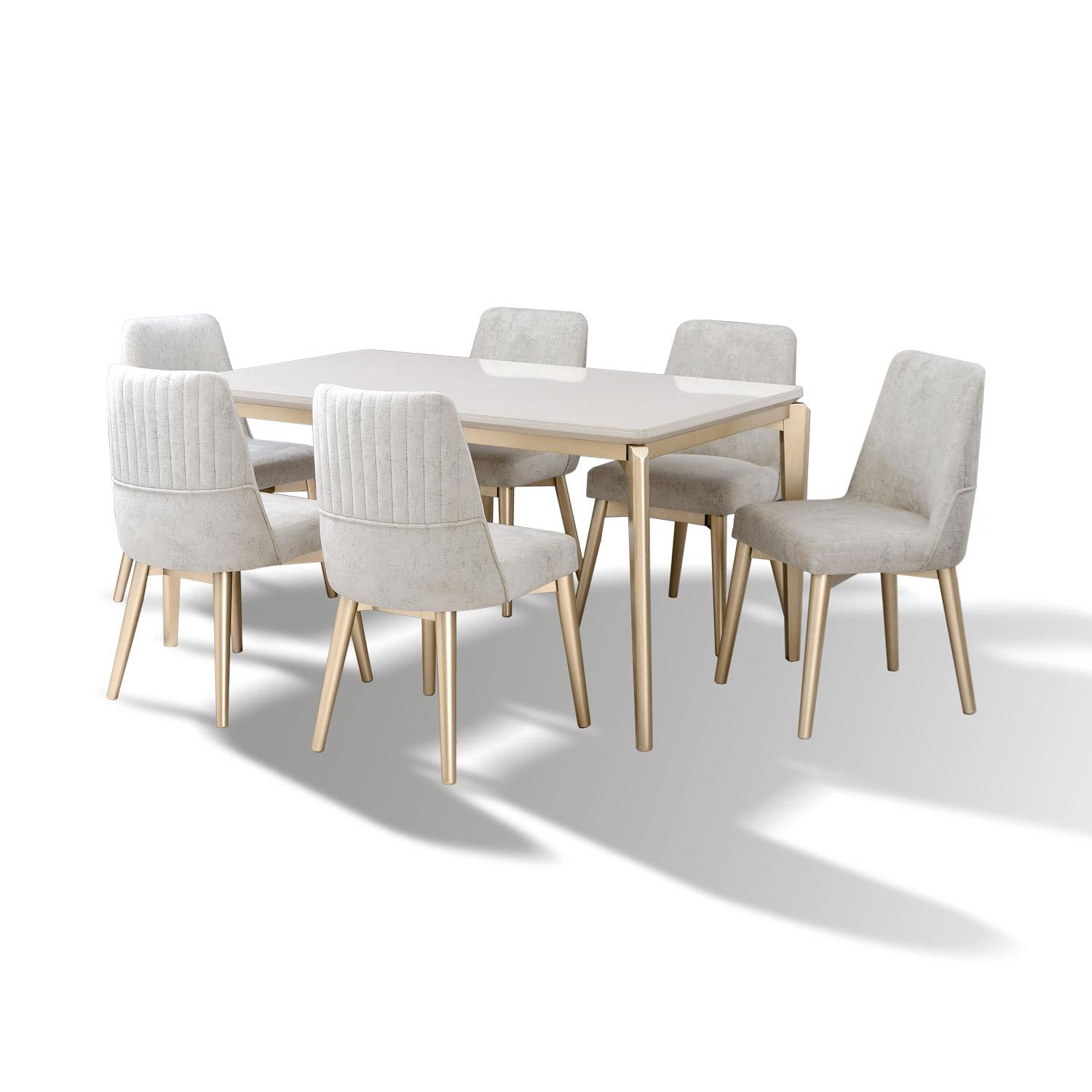 Comedor 6 Puestos Bonn Velvet Prisma Crema, Champaña.