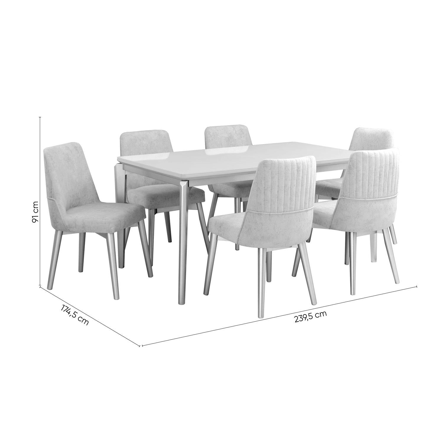 Comedor 6 Puestos Bonn Velvet Prisma Crema, Champaña.