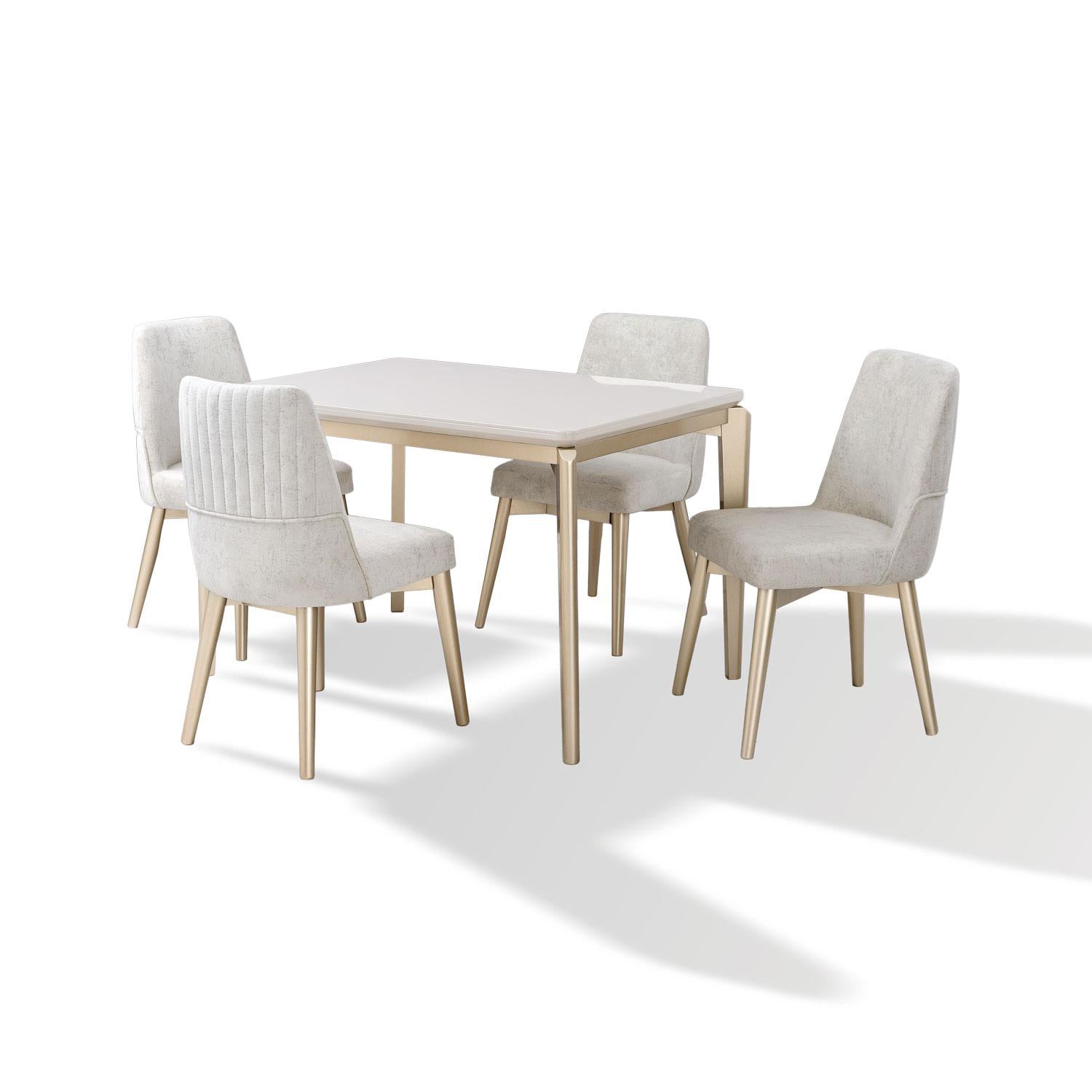 Comedor 4 Puestos Bonn Velvet Prisma Crema, Champaña.