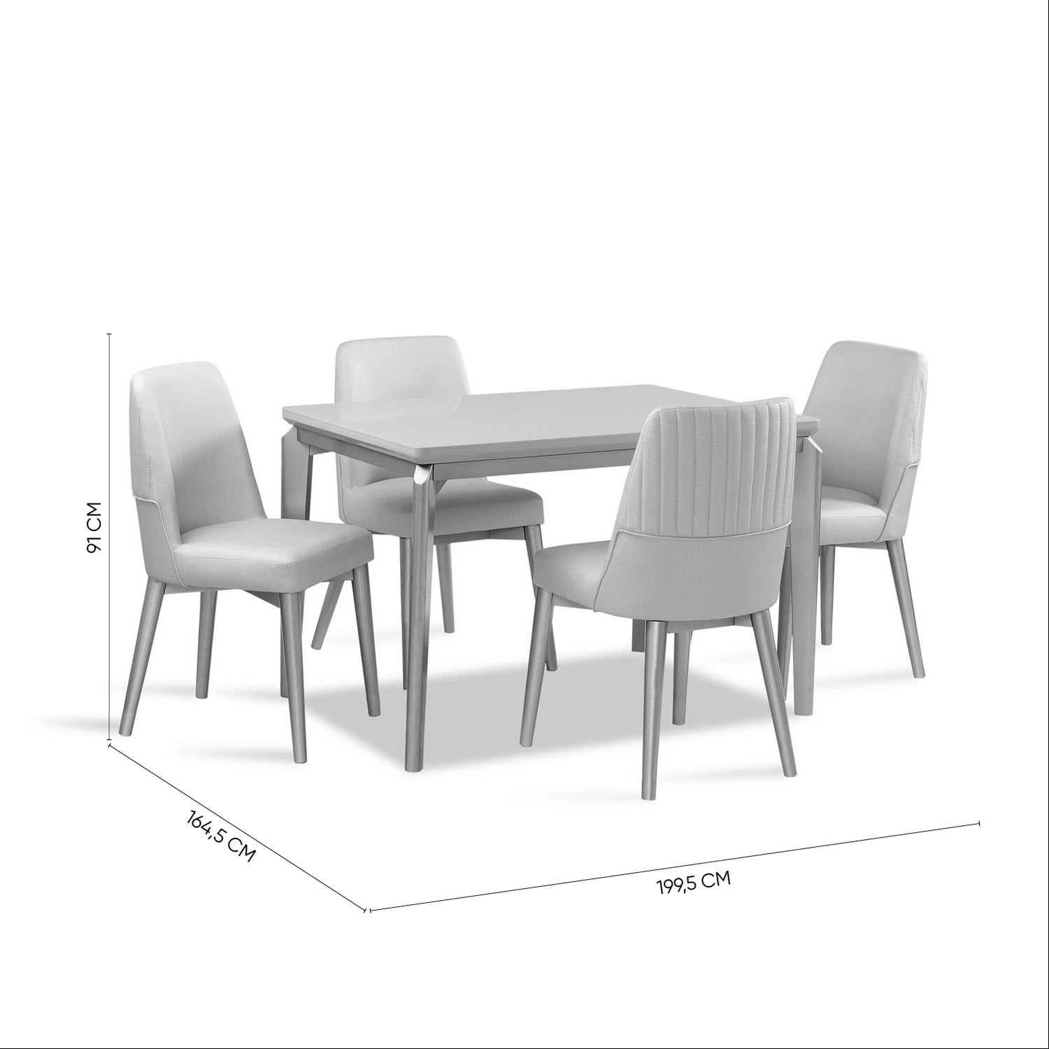 Comedor 4 Puestos Bonn Velvet Prisma Crema, Champaña.