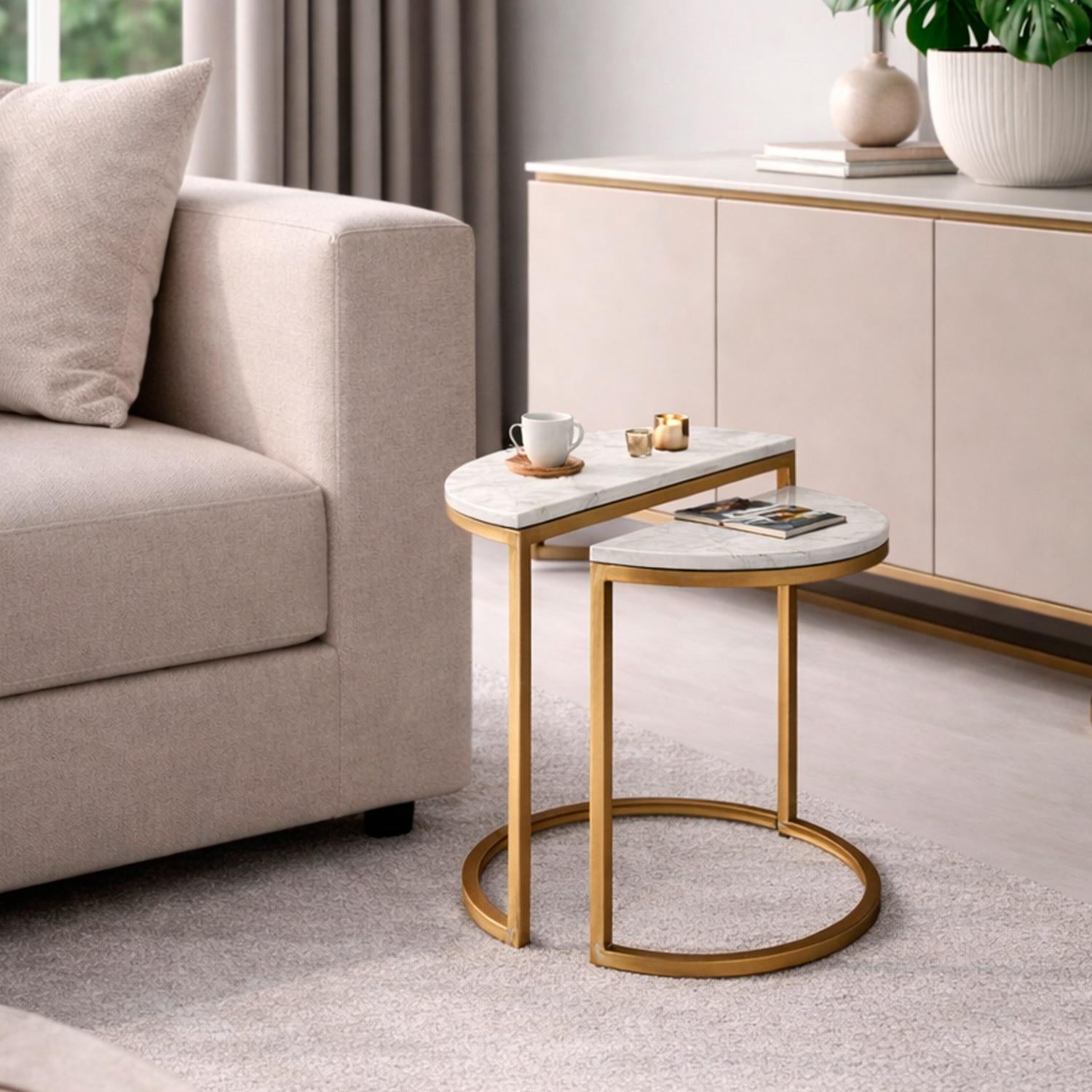 Mesa Auxiliar Chanel Marmolado Champaña SetX2