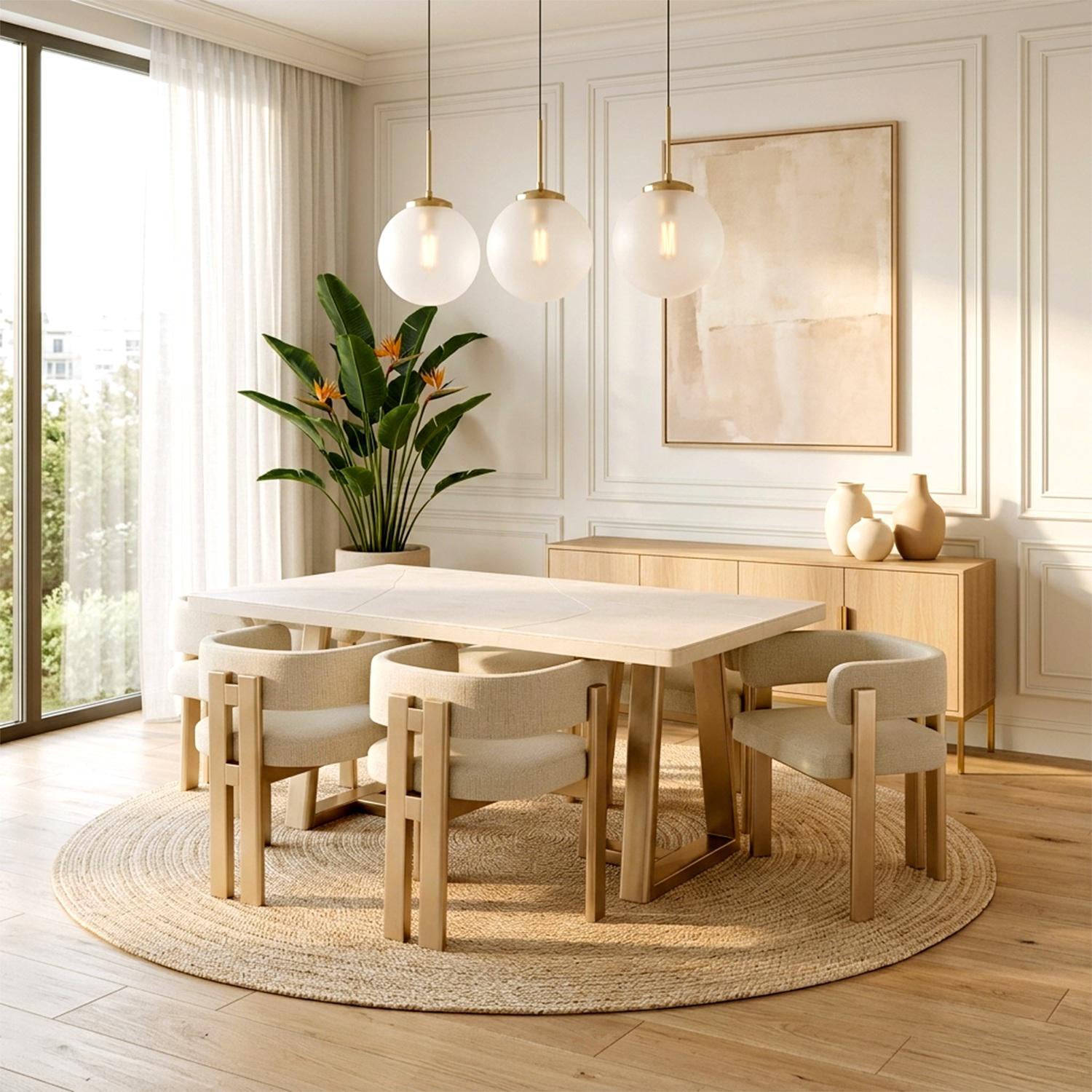 Comedor 6 Puestos Sabina Eurolino Genova Crema, Champaña.