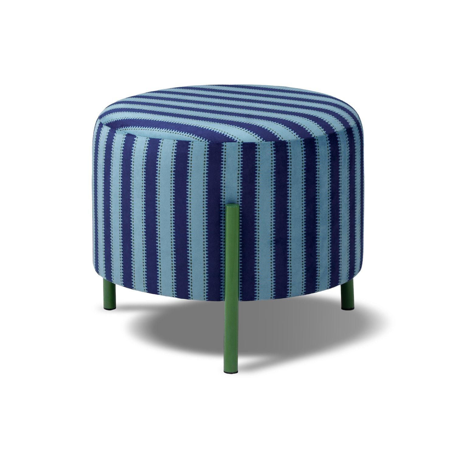 Puff Arthur Velvet  Rayas Azul, Verde Cicular.