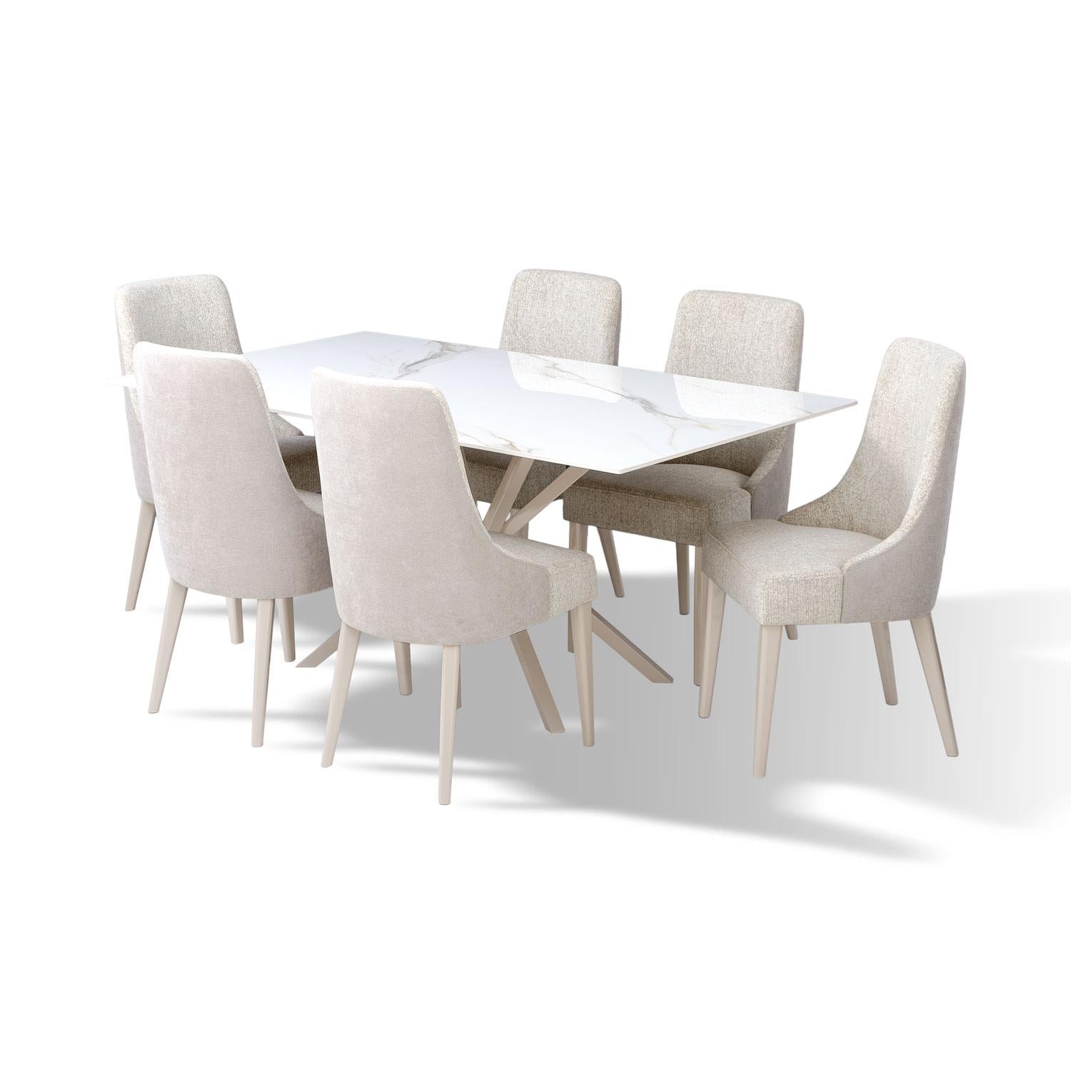 Comedor 6 Puestos Sevilla Boucle Diversa Arena, Latte BPV