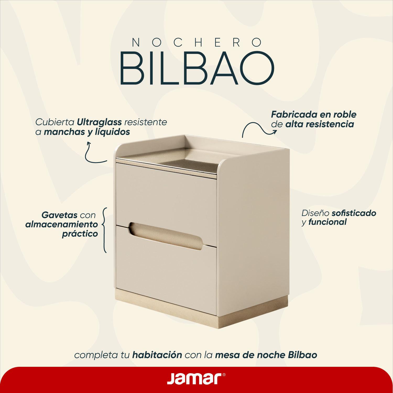 Mesa de Noche Bilbao Greige, Champaña Ultraglass