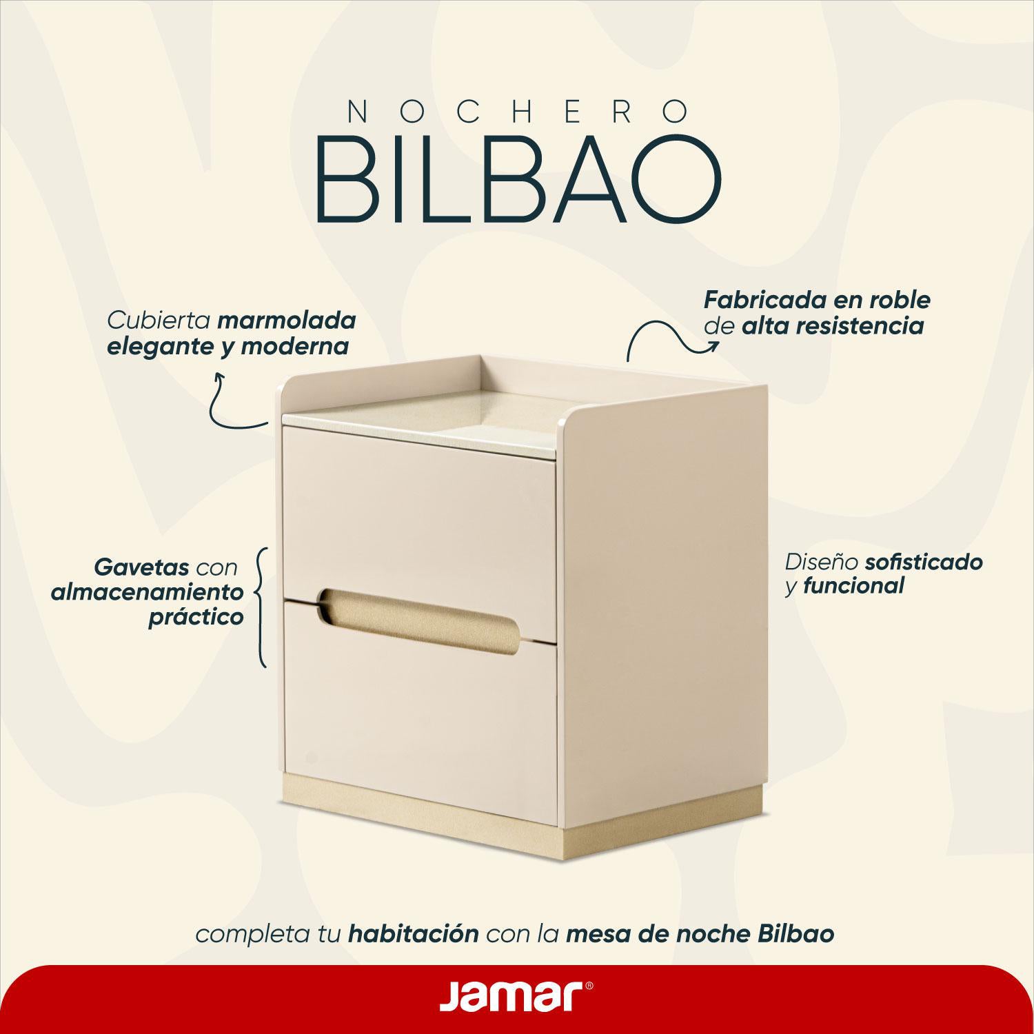 Mesa De Noche Bilbao Marmolado, Greige Champaña