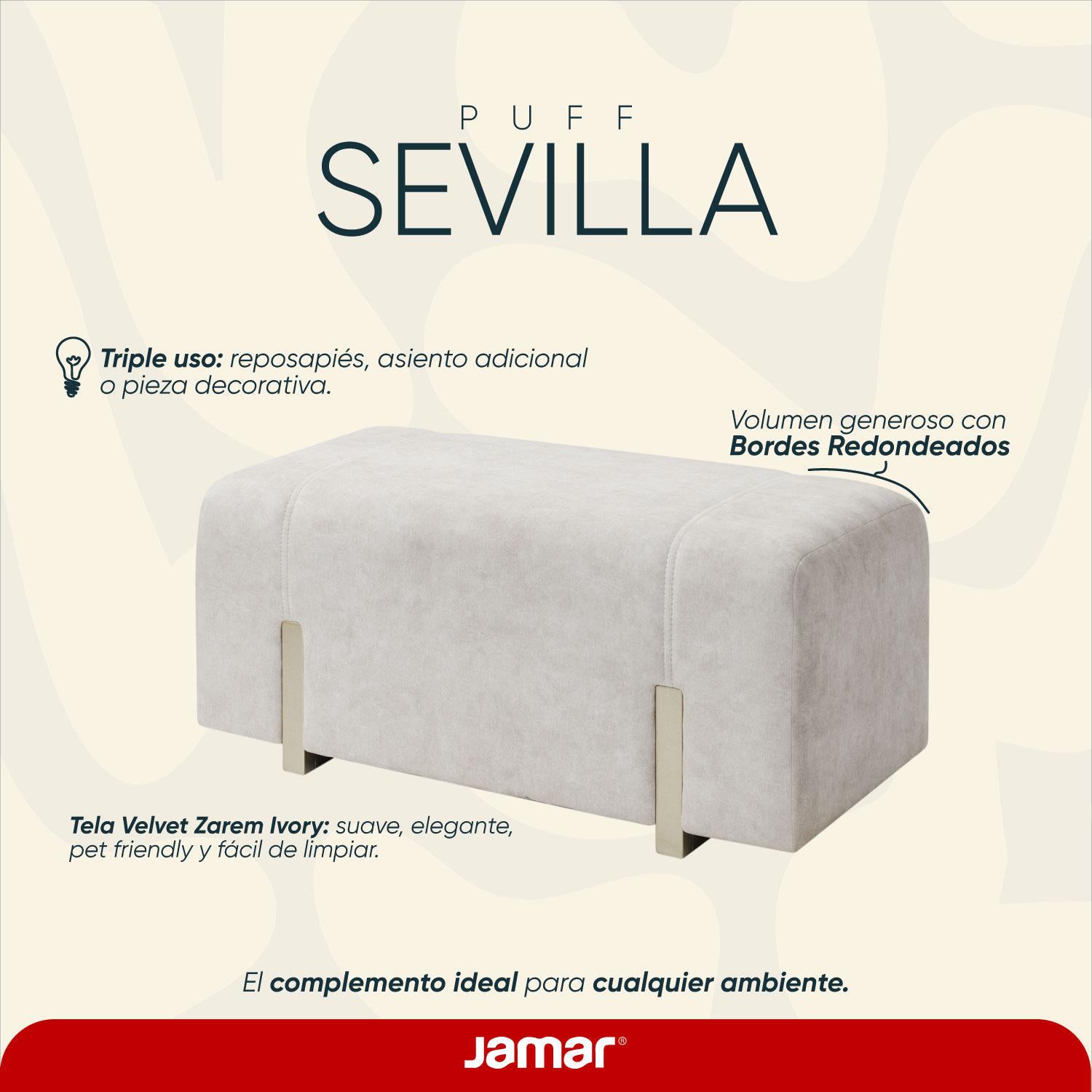 Puff Sevilla Velvet Zarem Ivory, Champaña