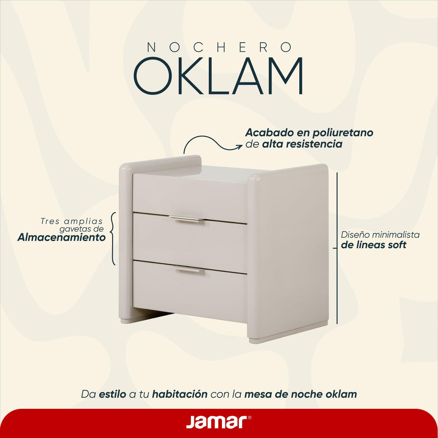 Mesa de Noche Oklam 3 Gavetas, Latte
