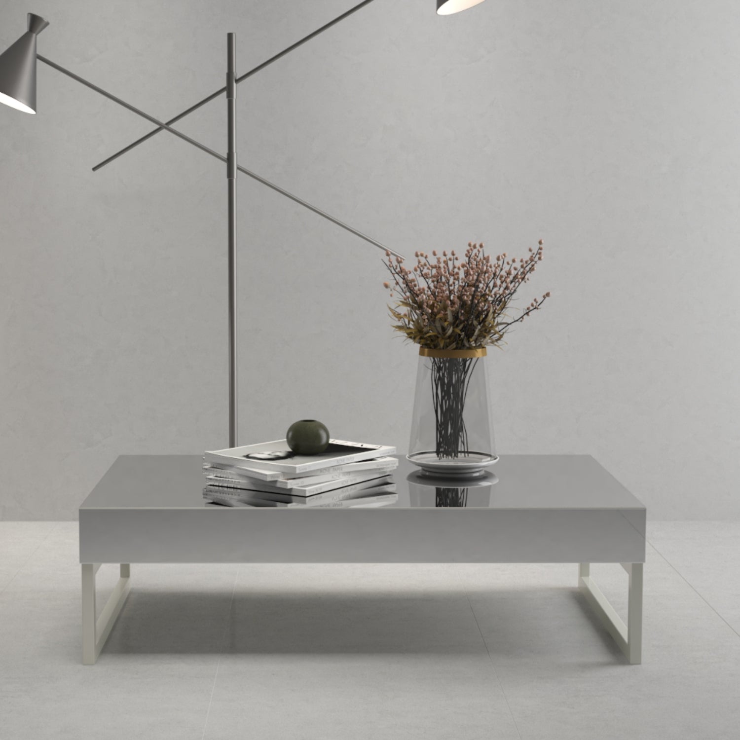 Mesa Centro Foster Off White, Espejo Premium