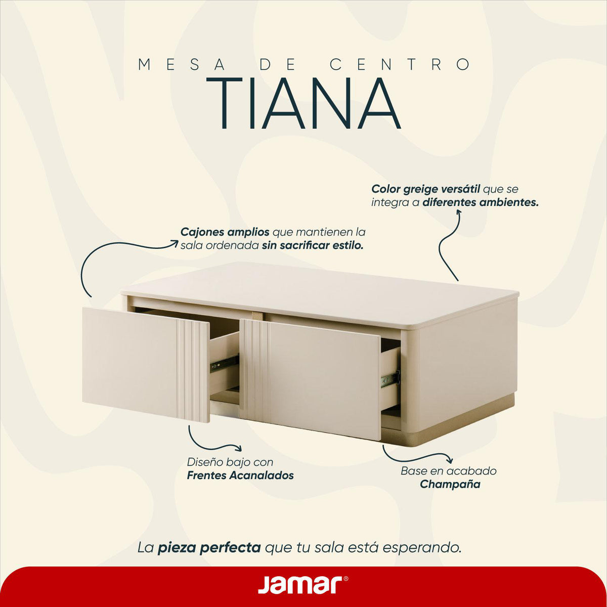 Mesa de Centro Tiana Greige, Champaña