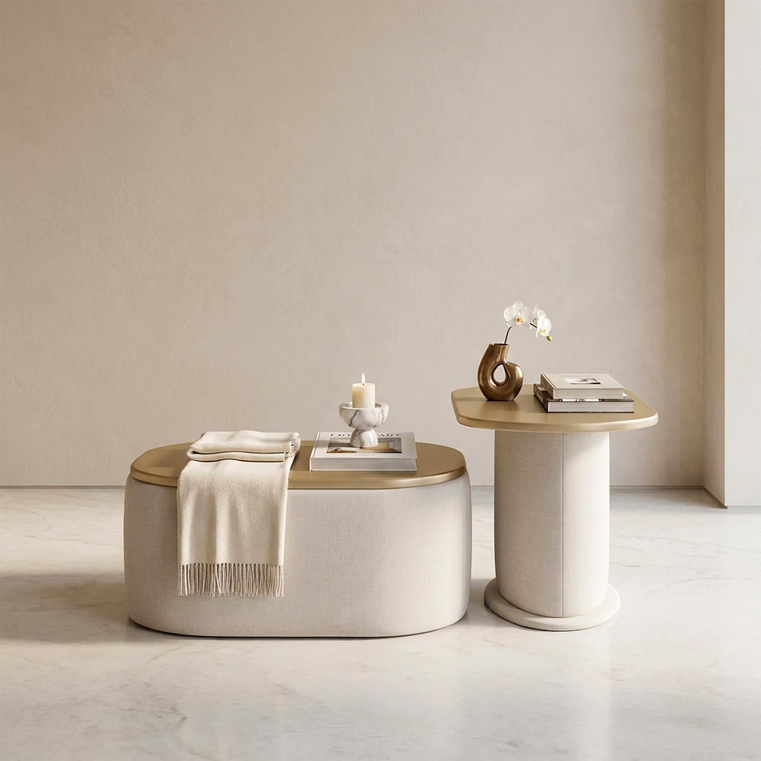 Mesa De Centro Gandi Champaña, Eurolino Blanco Puro Set x2