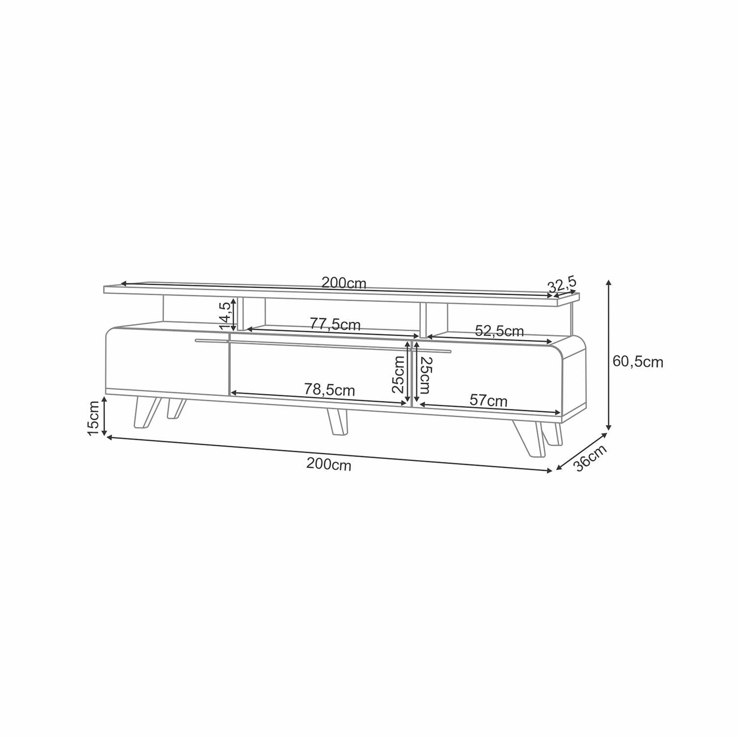Mesa De Tv Glem Off White, Champaña 200X60X36