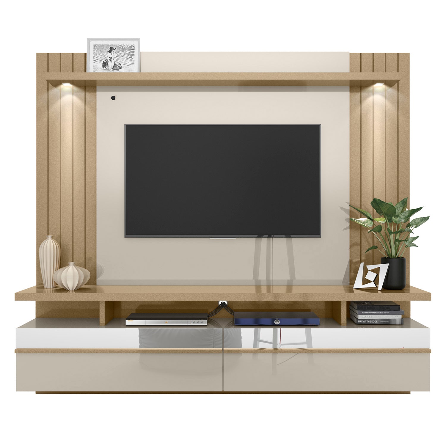 Panel Tv Dallas Dorado, Off White 200X183X33