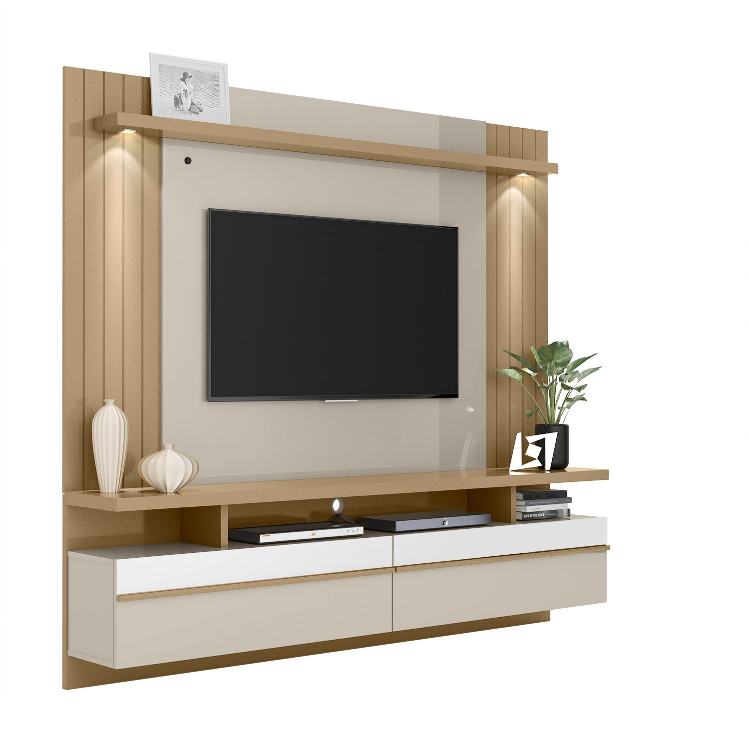 Panel Tv Dallas Dorado, Off White 200X183X33