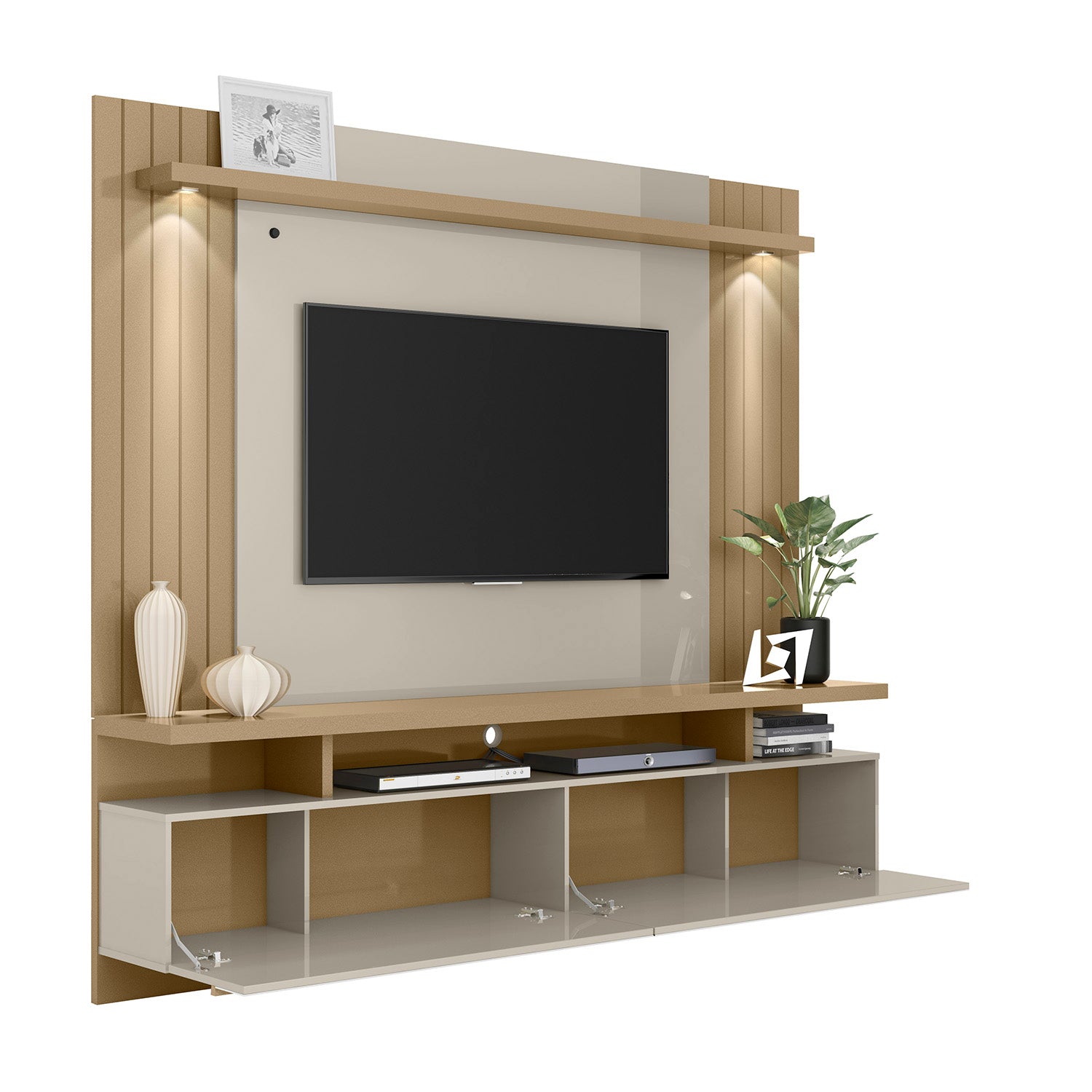 Panel Tv Dallas Dorado, Off White 200X183X33