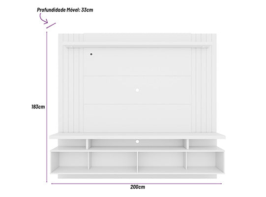 Panel Tv Dallas Dorado, Off White 200X183X33