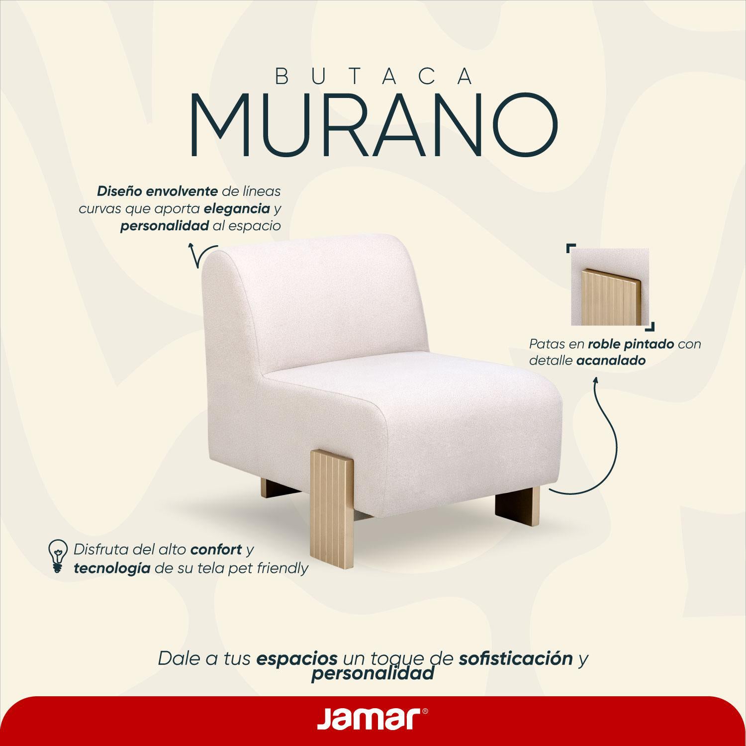 Poltrona Murano Velvet Serena Crema, Champaña