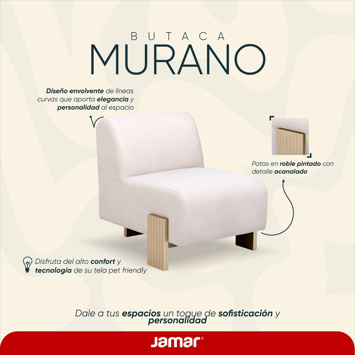 Poltrona Murano Velvet Serena Crema, Champaña
